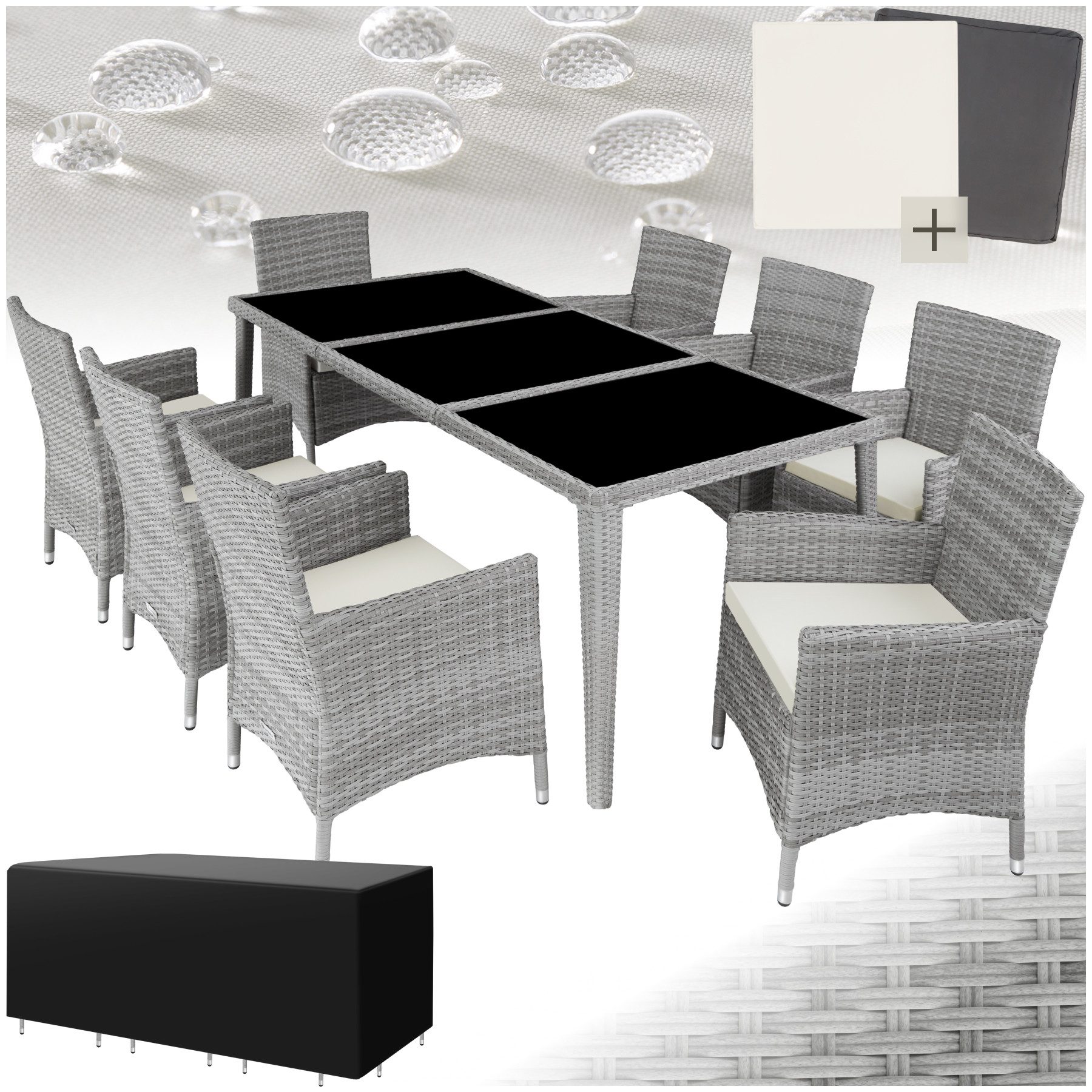 tectake Sitzgruppe Rattan Sitzgruppe, (Set., 9-tlg), Inkl. 2 Bezugsets