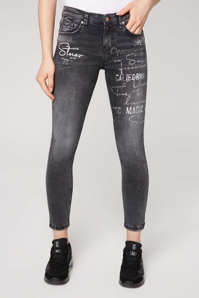 contant geld Aanvankelijk korting SOCCX Slim-fit-Jeans mit Wording-Print, Normale Oberschenkelweite online  kaufen | OTTO