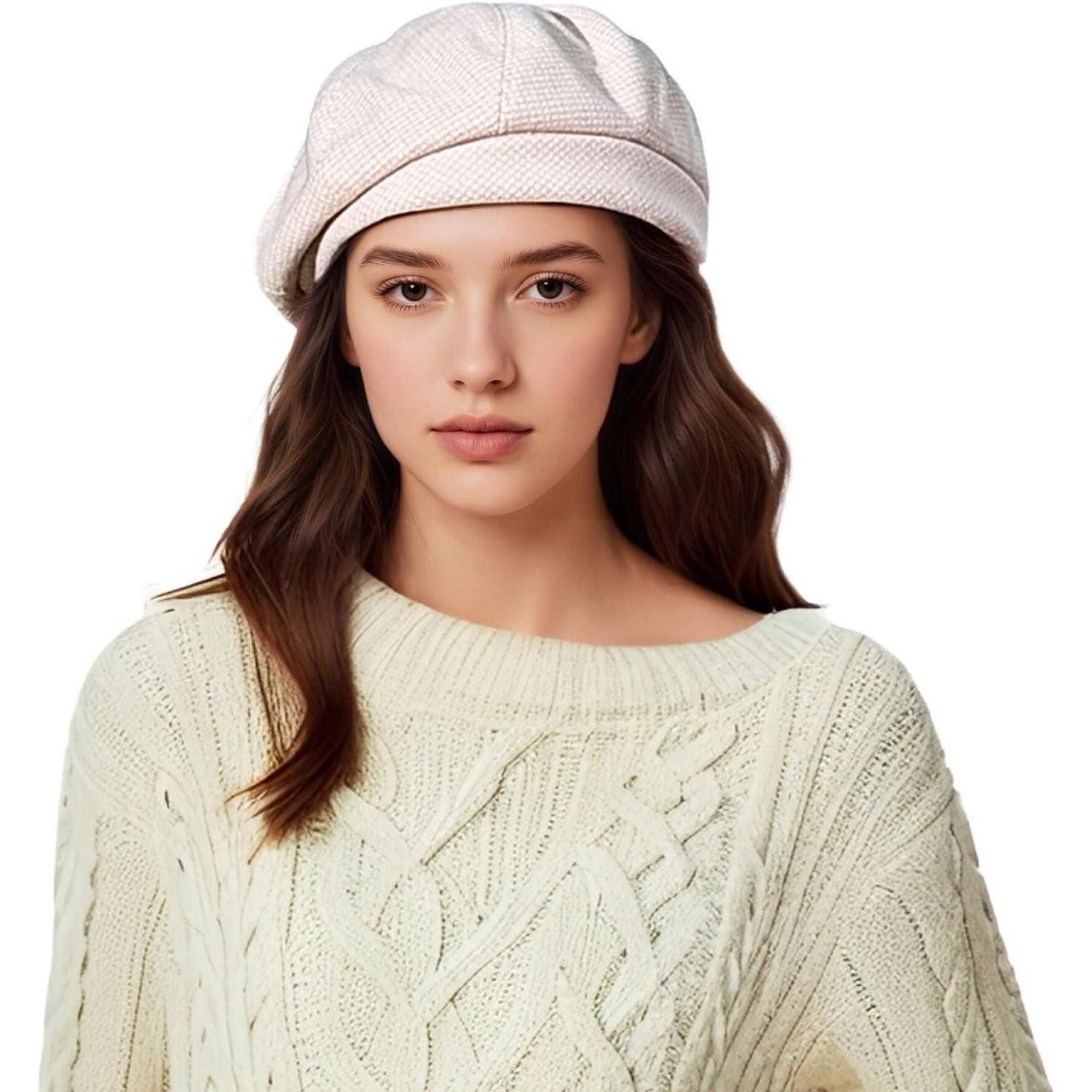 LuxusKollektion Baskenmütze Baskenmütze Damen Winter Wollmischung Vintage Barett Beanie 56-58 Weiß