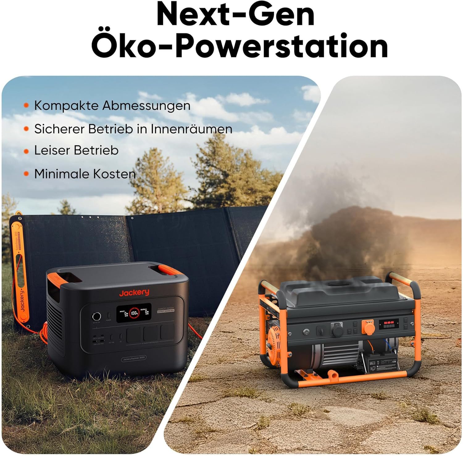 Jackery Stromerzeuger E3000 v2 mit 200W mit Kabel, 3072Wh/3600W tragbare Powerstation, 7,2 in kW, mit 5M Kabel für Notstrom, Camping, Wohnmobil & Haushalt