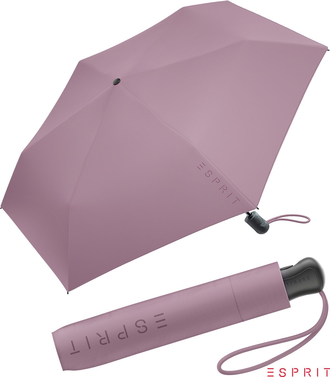 Esprit Taschenregenschirm Damen Easymatic Slimline Auf-Zu Automatik HW 2022 - dusky orchid, leicht, stabil, in den neuen Trendfarben berry
