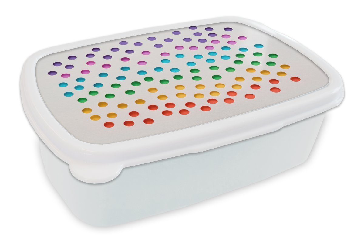 MuchoWow Lunchbox Regenbogenfarbene Löcher in weißem Papier, Kunststoff, (2-tlg), Brotbox für Kinder und Erwachsene, Brotdose, für Jungs und Mädchen