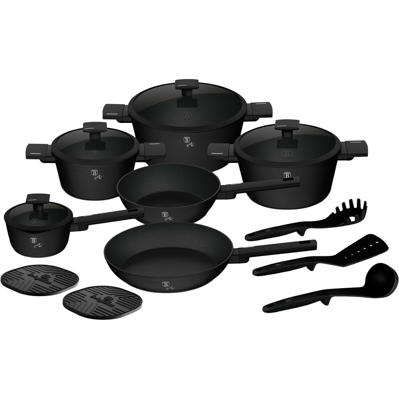 Berlinger Haus Topf-Set 15-tlg. Topfset Induktion Matt-Schwarz, Pfannen & Töpfe, Induktions-Kochtopfset in Mattschwarz mit Titanbeschichtung