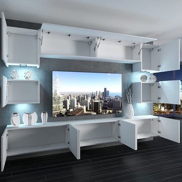 Unique Home Wohnwand Wohnwand UNIQUE 3 Weiß/Schwarz, mit LED Beleuchtung
