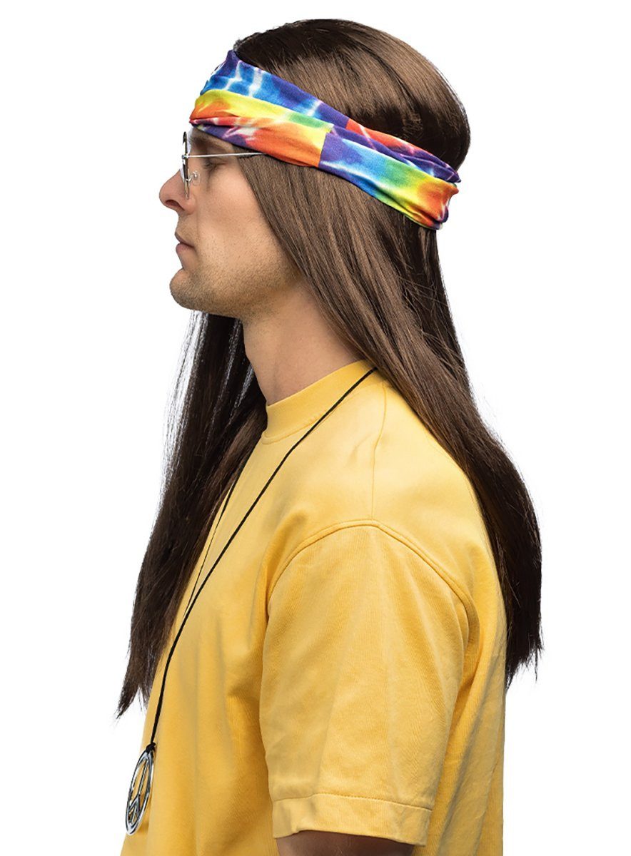 Boland Kostüm-Perücke Hippie Set mit Perücke - Karneval Faschingskostüm, Voll peaciges Zubehör für langhaariger 68er