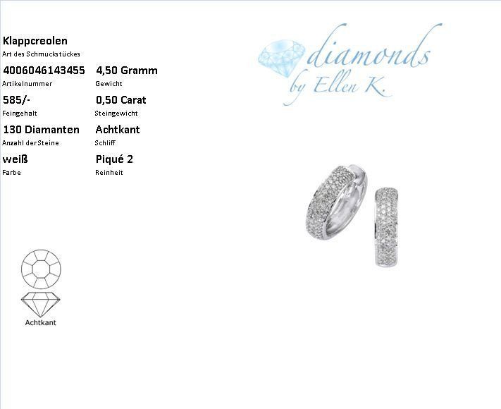 Diamonds by Ellen K. Paar Creolen Gold 585 mit 130x Diamant zus. 0,50ct.