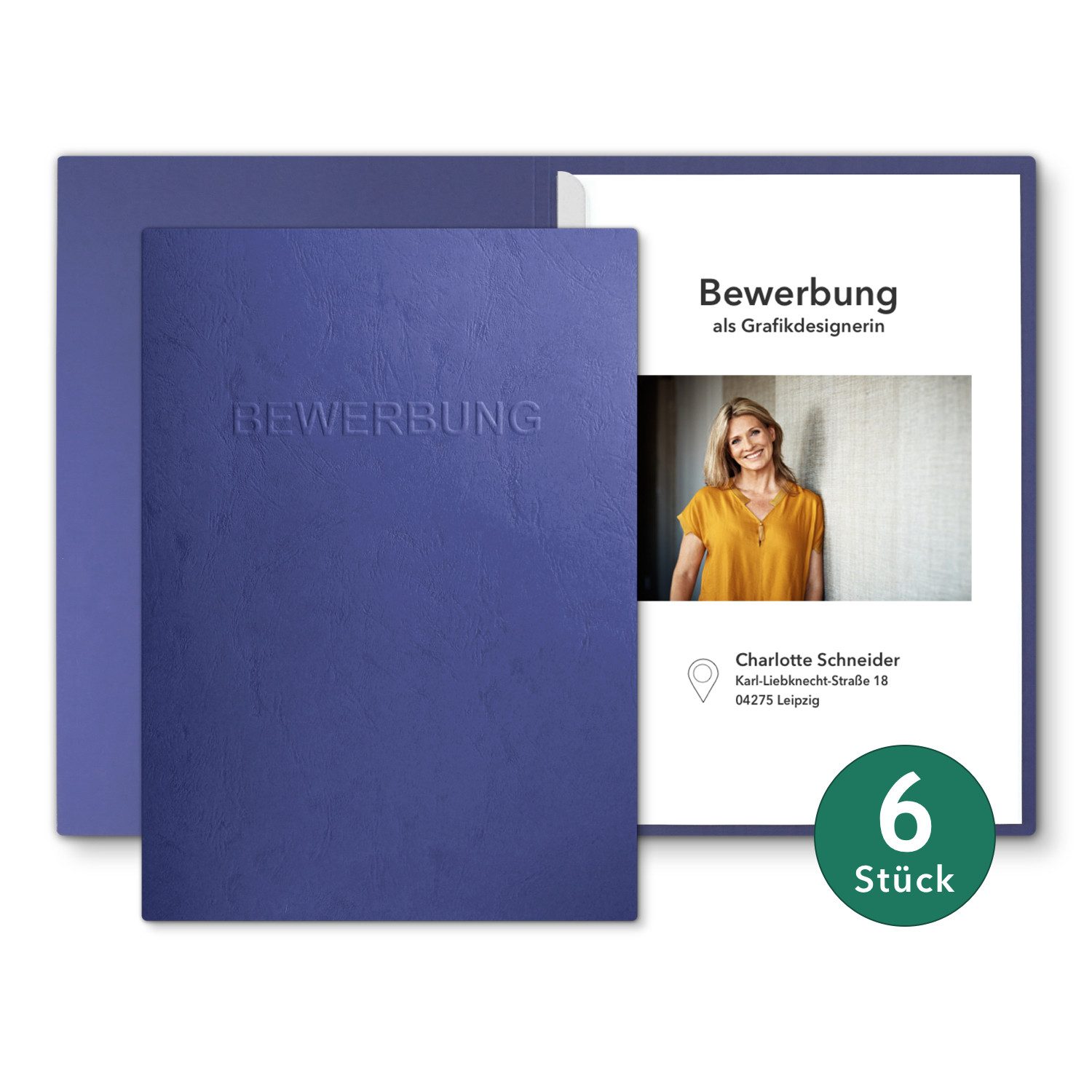 STRATAG Bewerbungsmappe in feinster Lederstruktur - 6 Stück 1-teilig mit 1 Klemmschiene (Set, 6-St., mit hochwertiger Relief-Prägung BEWERBUNG), direkt vom Hersteller STRATAG - handgefertigt in Deutschland
