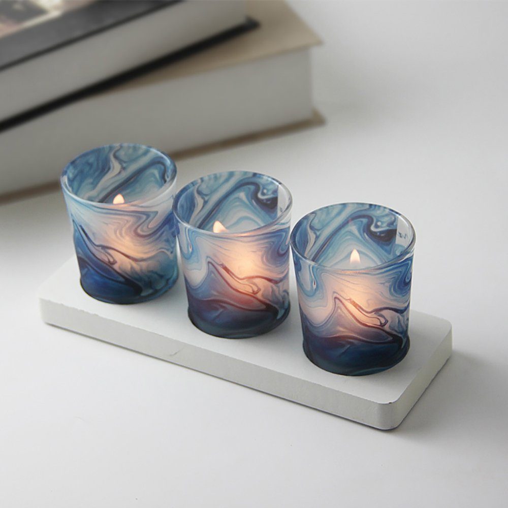 SCOHOME Kerzenständer 3er Kerzenhalter Glas Dekoration (2 St., Zylinder Durchsichtig Kerzenständer), für Taufkerze,Vase,Klein Kommunion Tischdeko Himmelblau
