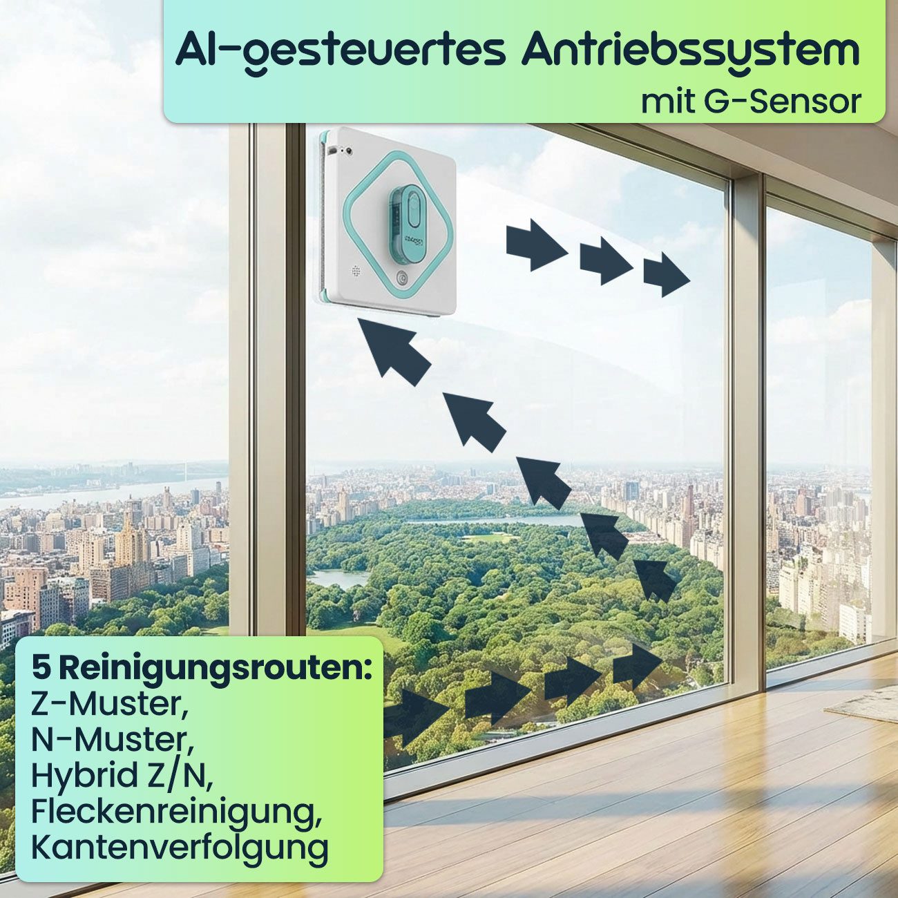 shop'n smile ideoon Fensterputzroboter 3000Pa Glasreinigungsroboter mit App-Steuerung, Fernbedienung, 5 Reinigungsrouten, Notstrom-System, Düsen-Sprühfunktion