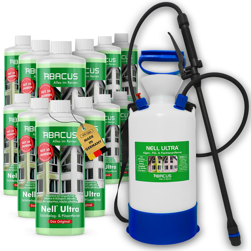 Nell Ultra Algenentferner, Grünbelagentferner mit 7L Drucksprüher Grünbelagentferner