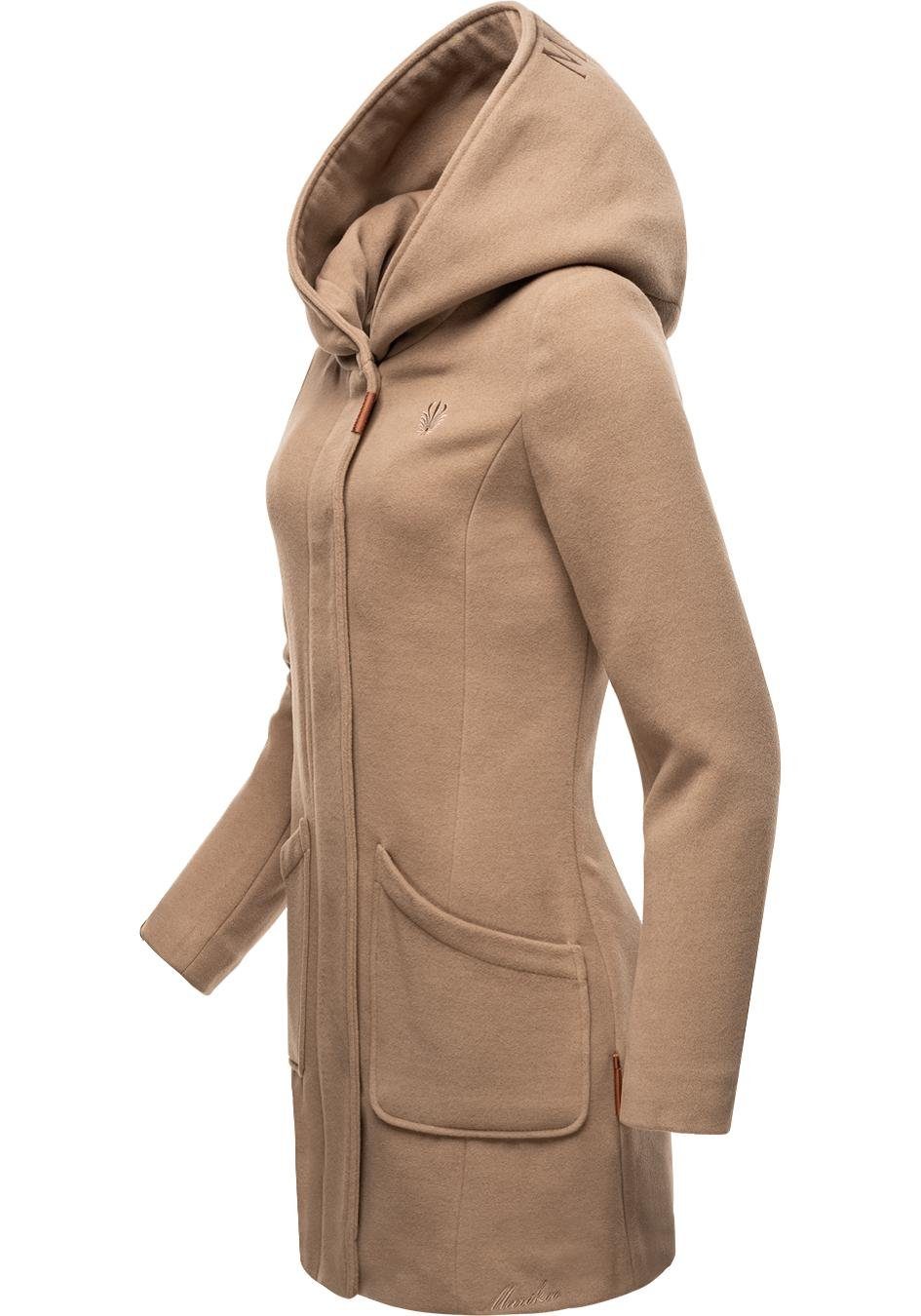 Marikoo Wintermantel Maikoo hochwertiger Mantel mit Kapuze großer taupe