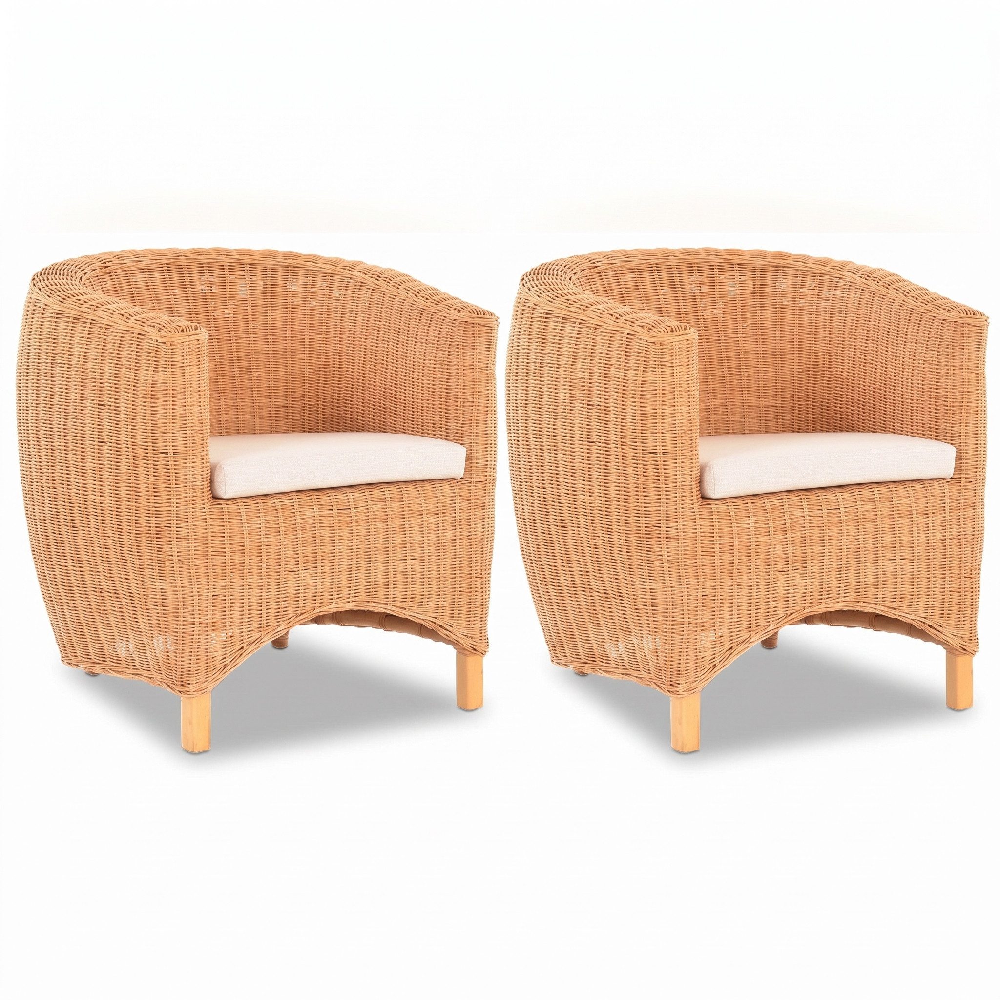 Krines Home Relaxsessel Set/2 Rattan-Sessel Wohnzimmersessel Clubsessel/Rattansessel (Natur) (2-St., 2x Clubsessel), Club Lounge