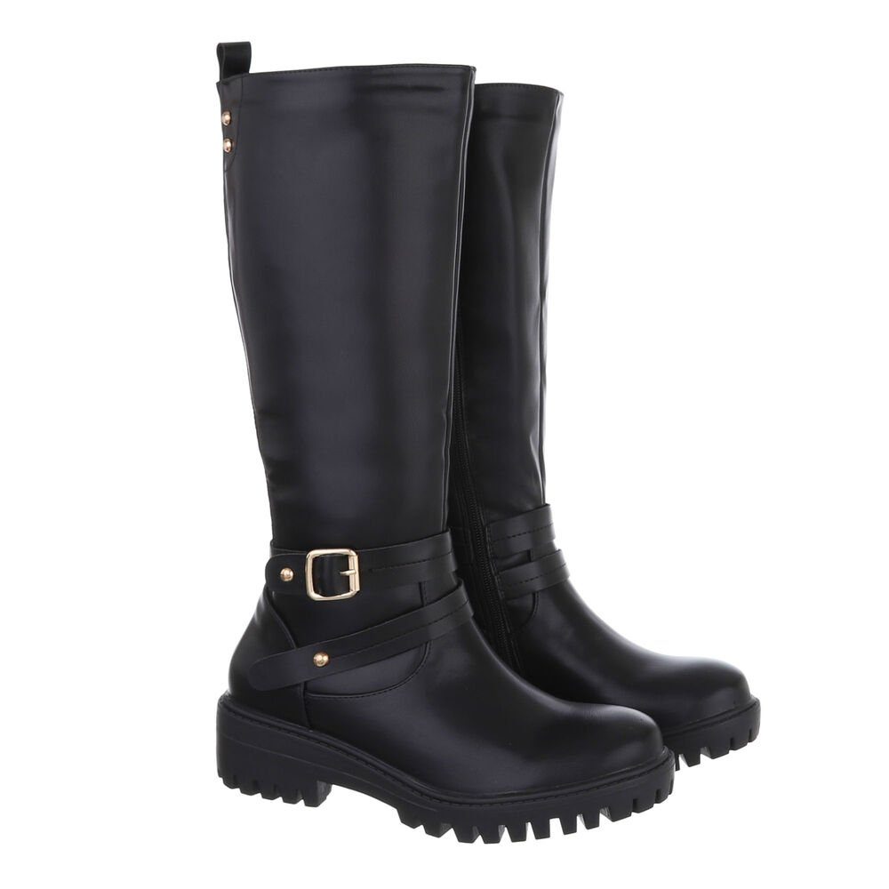 Ital-Design Damen Freizeit Stiefel Blockabsatz Klassische Stiefel in Schwarz