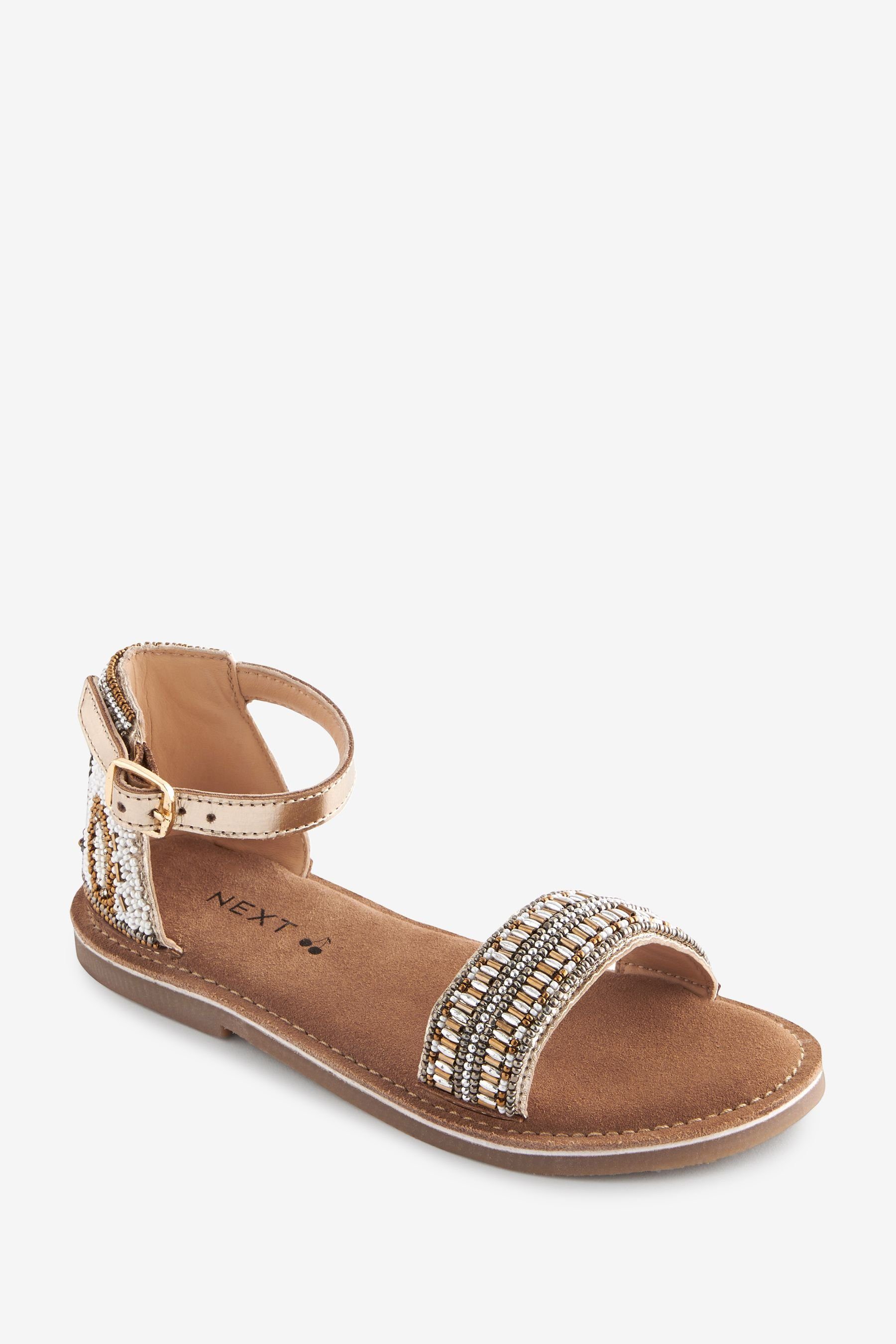 Next Mit Sandalen Sandale Perlen verzierte Gold Leder (1-tlg) aus