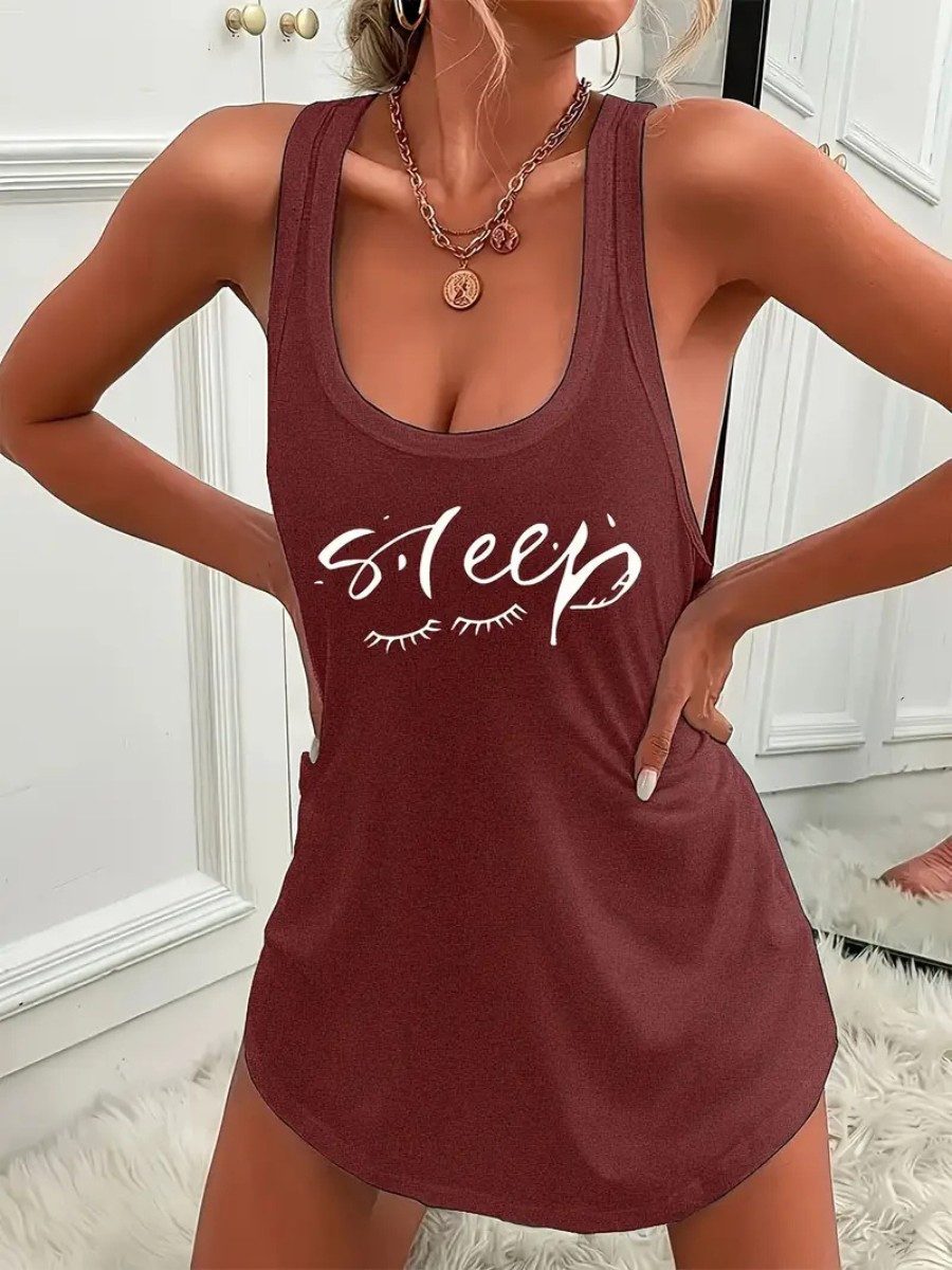 Elegant Love Nachthemd Ärmelloses Damen-Schlafkleid im Tanktop-Stil – bequemes Schlafshirt Loungewear-Kleid mit Frontdruck – locker & rundhalsig als Nachtwäsche