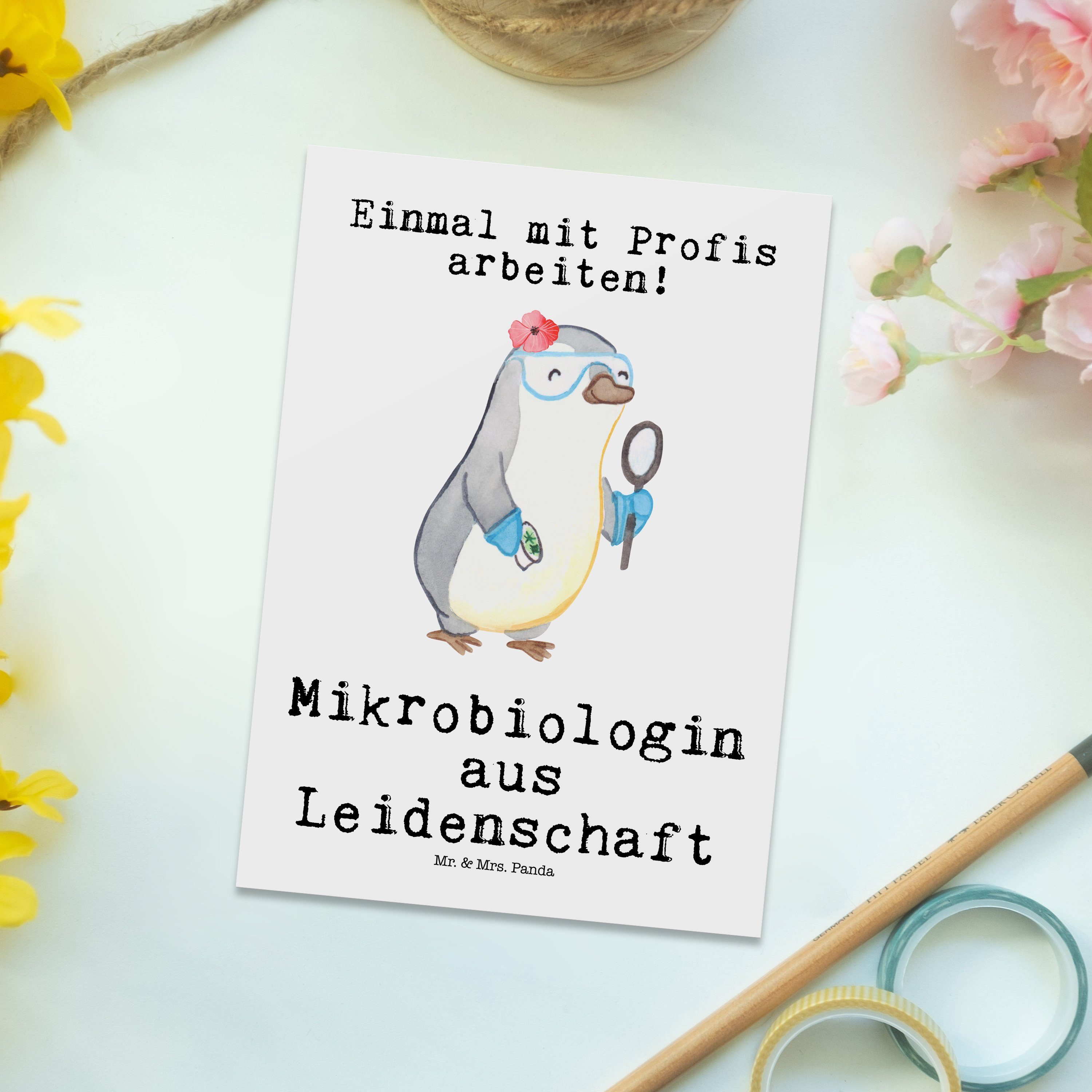 Mr. & Mrs. Panda Geburtst Postkarte - Grußkarte, Weiß - Mikrobiologin Leidenschaft Geschenk, aus