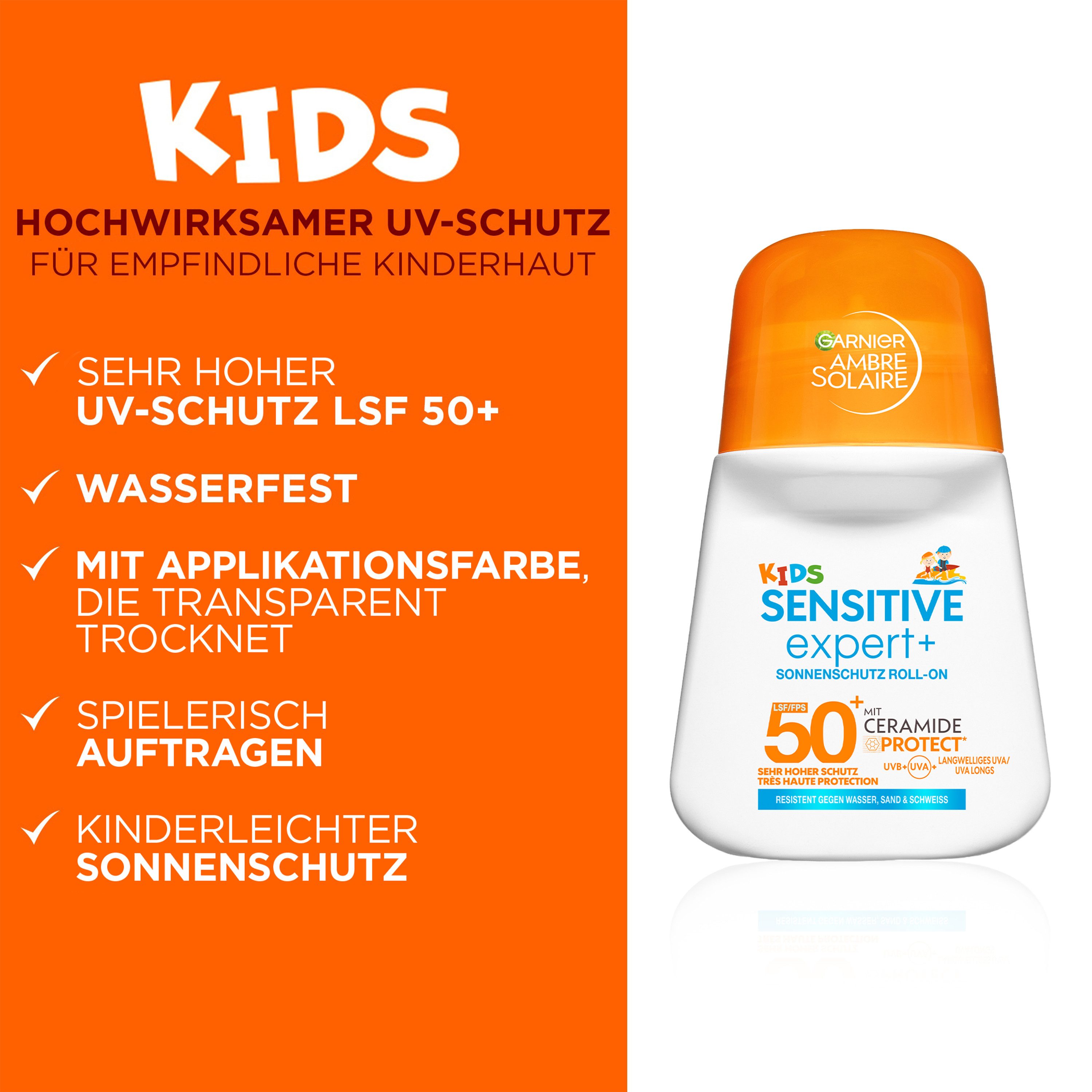 GARNIER Sonnenschutzstift Garnier Ambre Solaire Kids Sensitive expert+ Roll-On LSF 50+