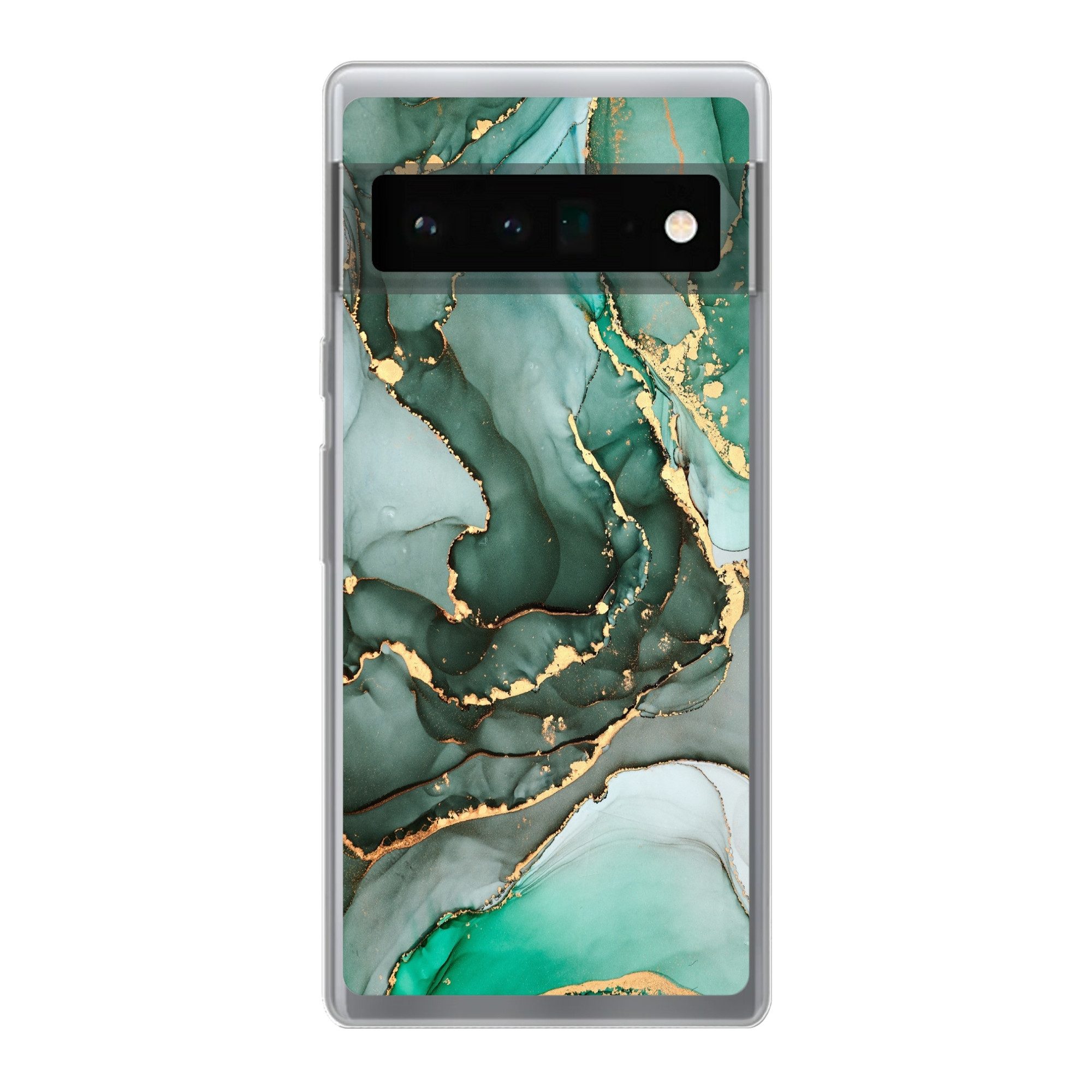 MuchoWow Handyhülle für Google Pixel 6 Pro Gold - Marmor - Grün - Luxus - Marmoroptik - Gr, Handy Case, Silikon, Bumper Case Dünn