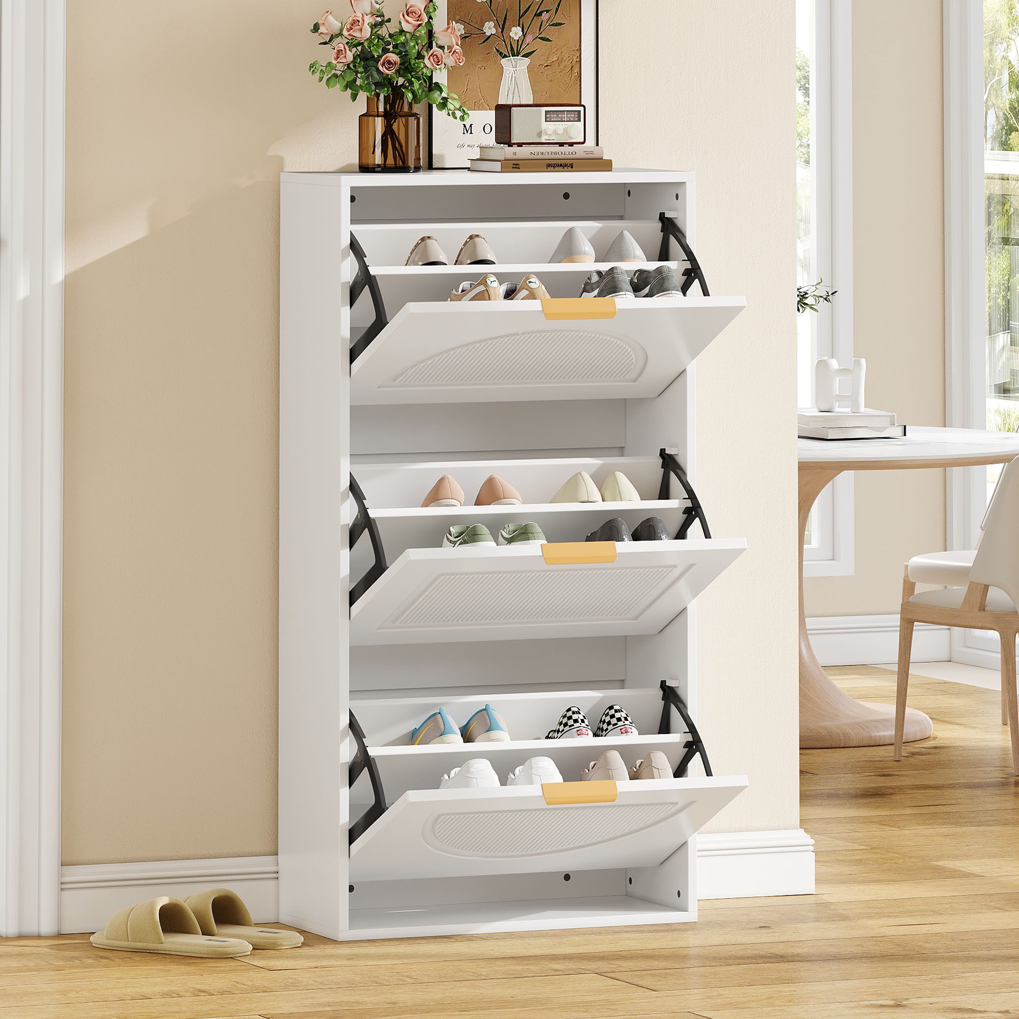 Merax Schuhschrank Schmal (1-St., B60×H114×T24cm) Schuhregal mit 3 Klappen,Schuhkommode Schuhschrank mit Flur/Wohnzimmer