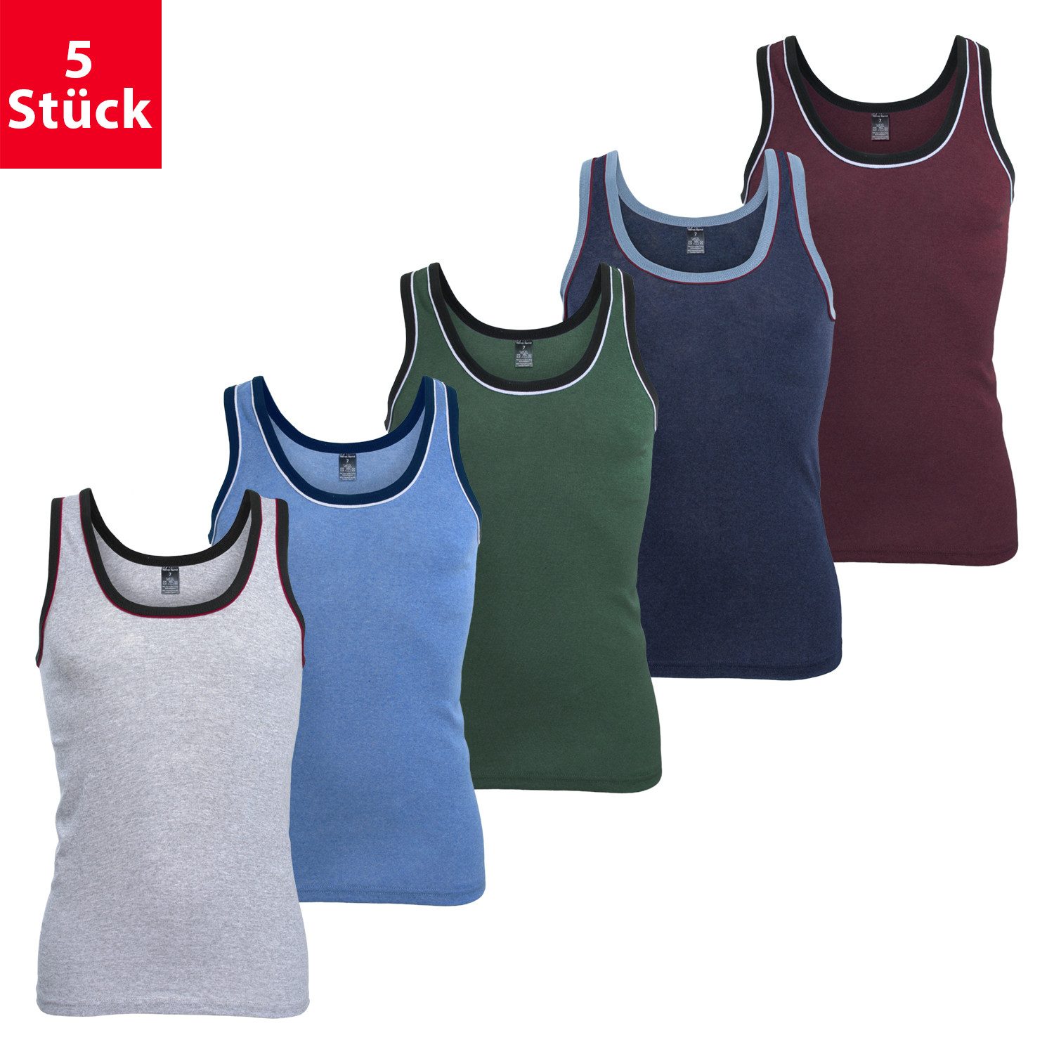 MT Unterhemd Herren Melange Tank-Top (5er Pack) Baumwoll Unterhemden günstig online kaufen