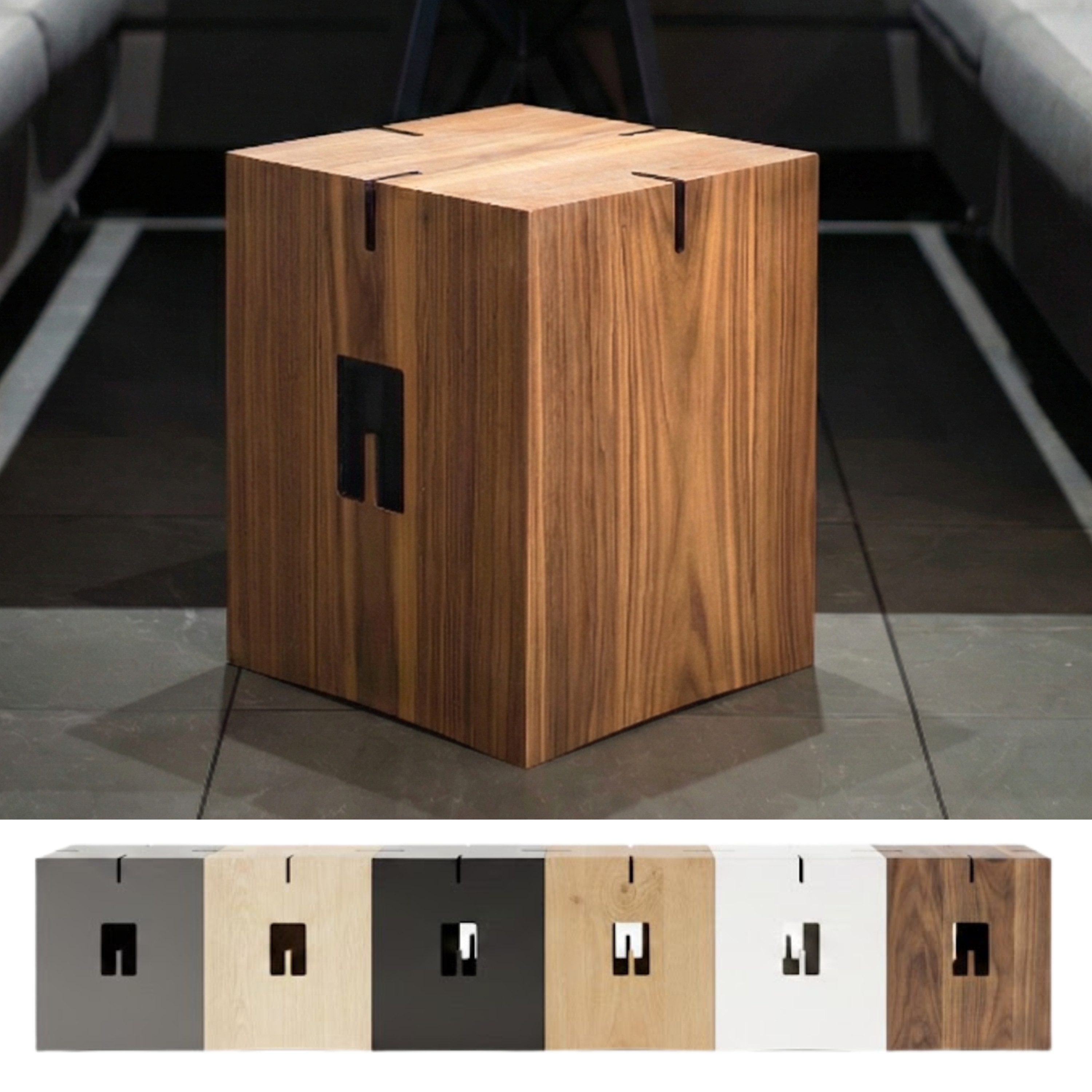 never sit alone Sitzhocker Holz - handgefertigt - Sitzwürfel - verkettbar - Design Hocker (Hocker einzeln oder als Set kombinierbar – Design Sitzhocker - belastbar bis 120 kg, 6 Varianten verfügbar, 1 St., Beistelltisch oder als Sitzgelegenheit), Hochwertige Handarbeit
