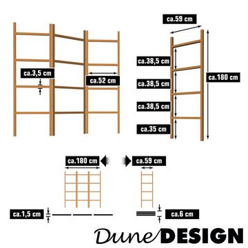 DuneDesign Regal XL Handtuchleiter Bambus 180x180 cm Kleiderleiter, Wandleiter Regal Wäscheständer