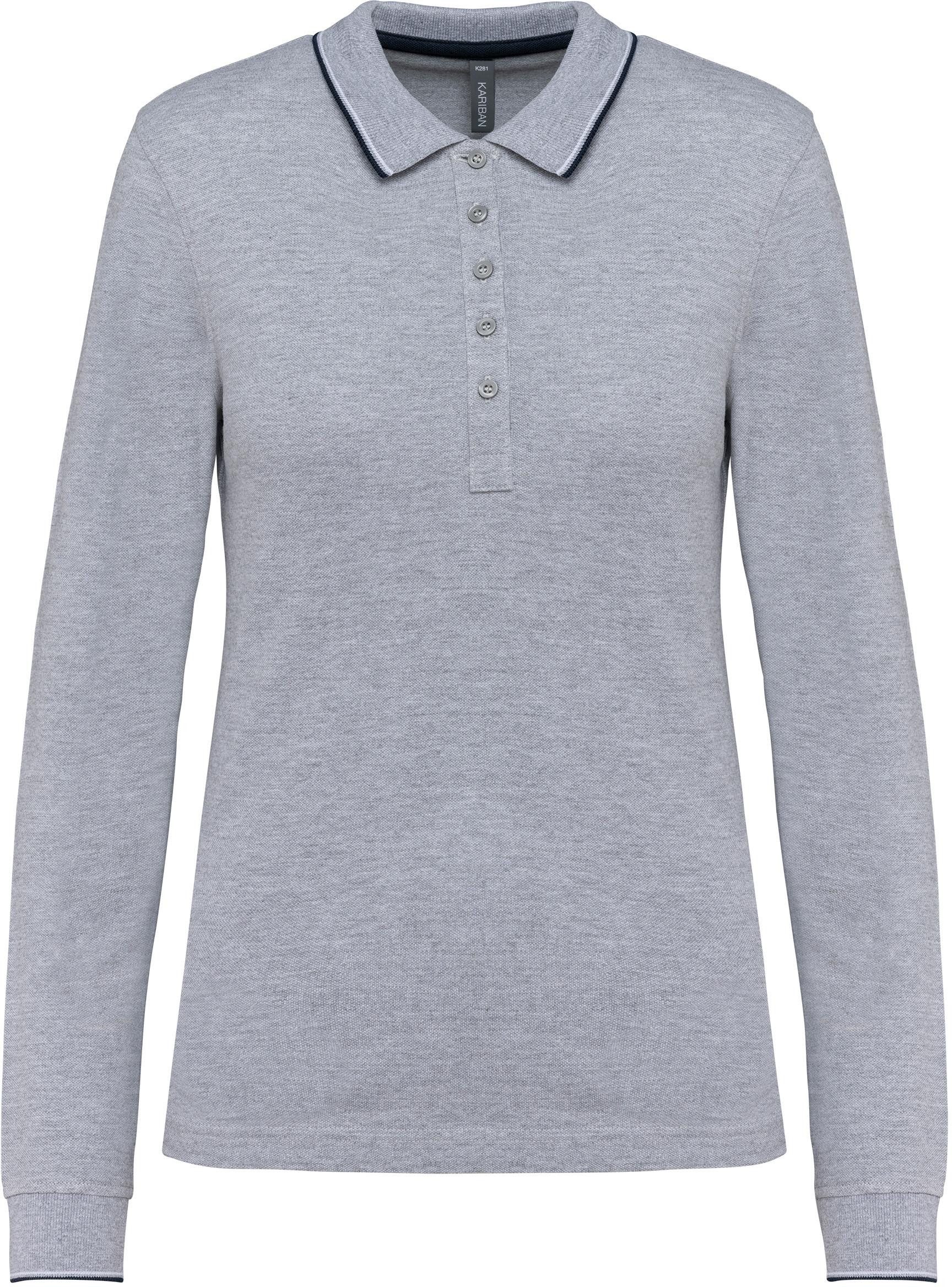 Langarm-Poloshirt Langarm-Polohemd aus Piqué für Damen
