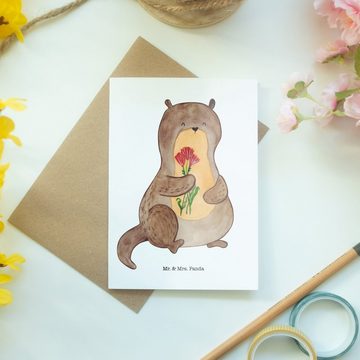 Mr. & Mrs. Panda Grußkarte Otter Blumenstrauß - Weiß - Geschenk, Geburtstagskarte, Grußkarte, Se, Hochwertiger Karton