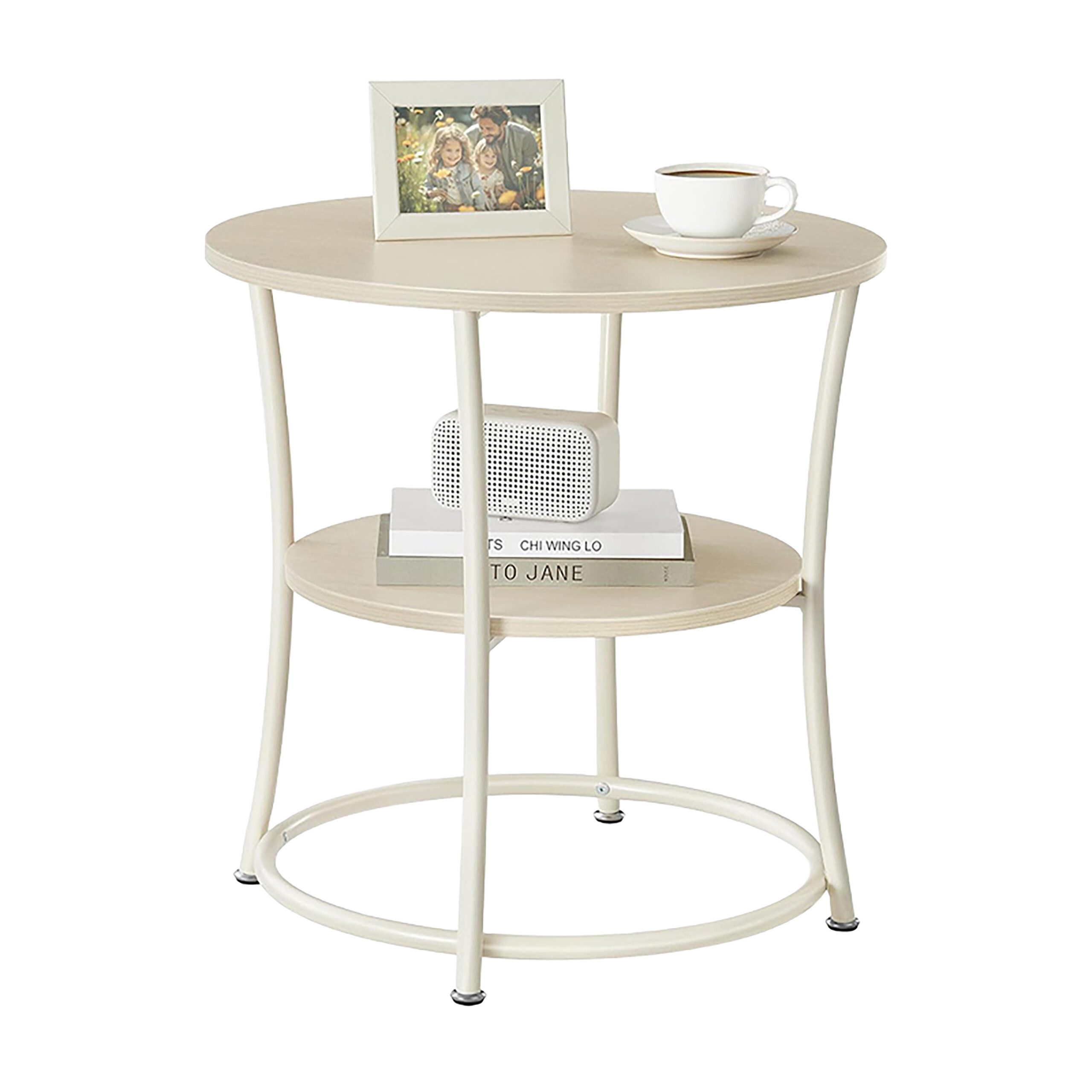 relaxdays Beistelltisch mit 2 Ablage, Creme