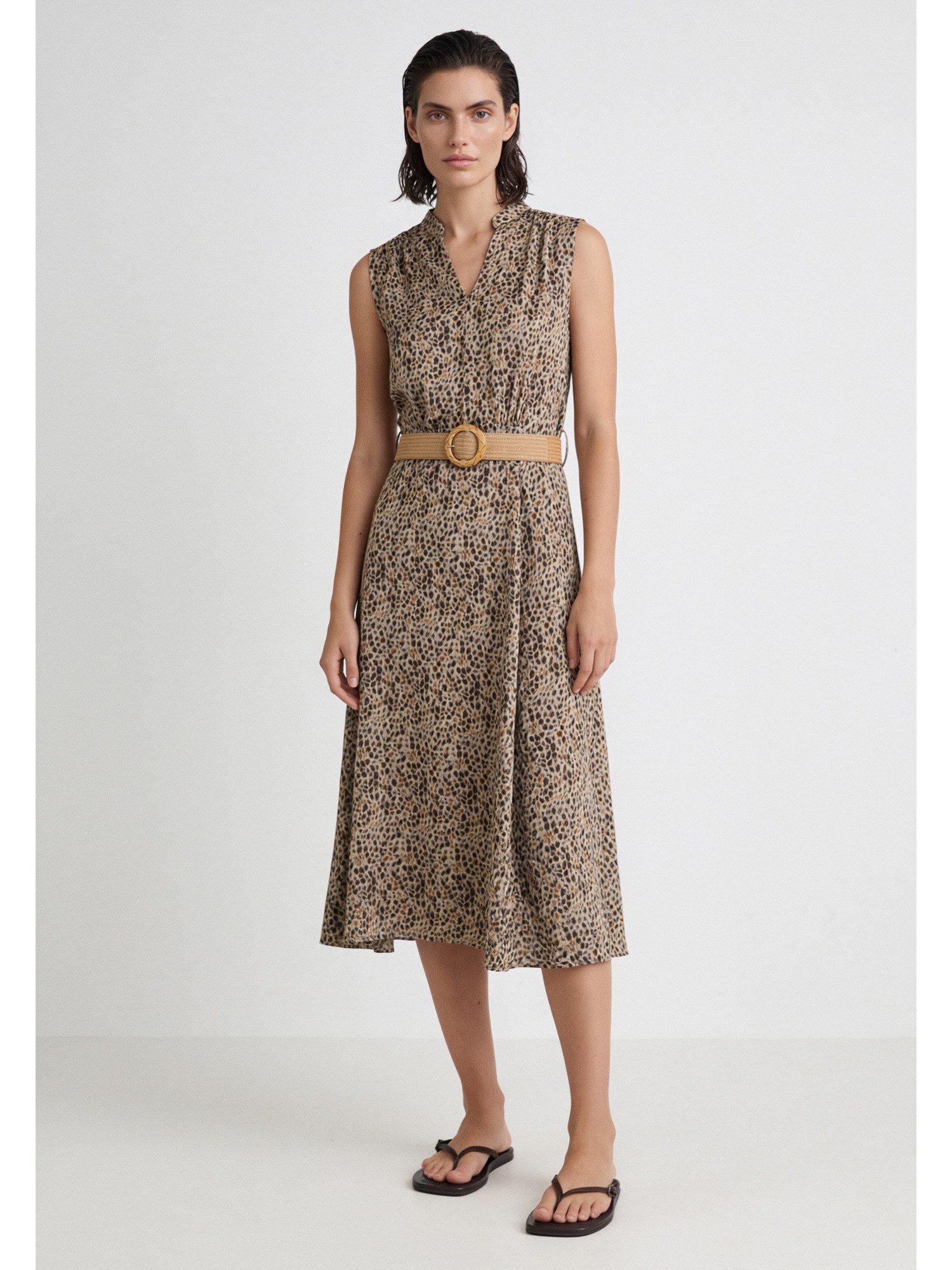 MORE&MORE Blusenkleid feminines, fließendes Leoprint-Kleid