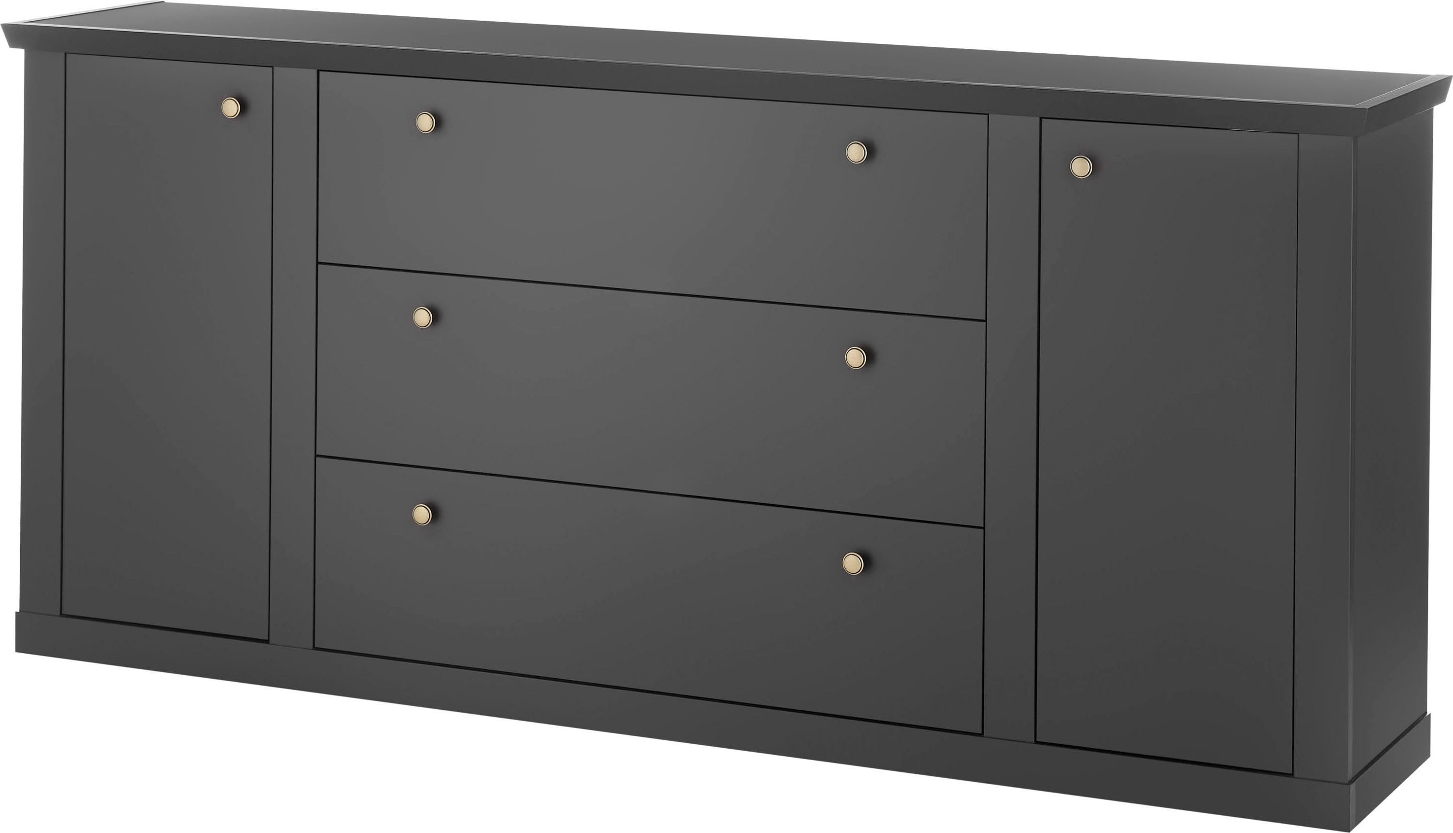 Home affaire Sideboard Lincoln, moderner Schrank, schwarze Kommode, 205 cm breit, edles Design, messingfarbene Knopfgriffe, in 2 Größen verfügbar