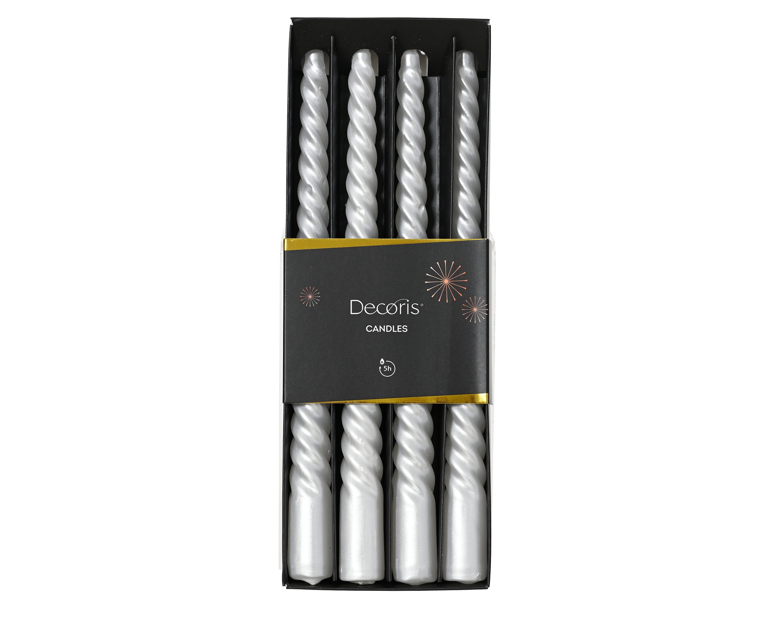 Kaemingk Spitzkerze, Spitzkerzen Paraffin 25cm spiralförmig 4er Set Weiß