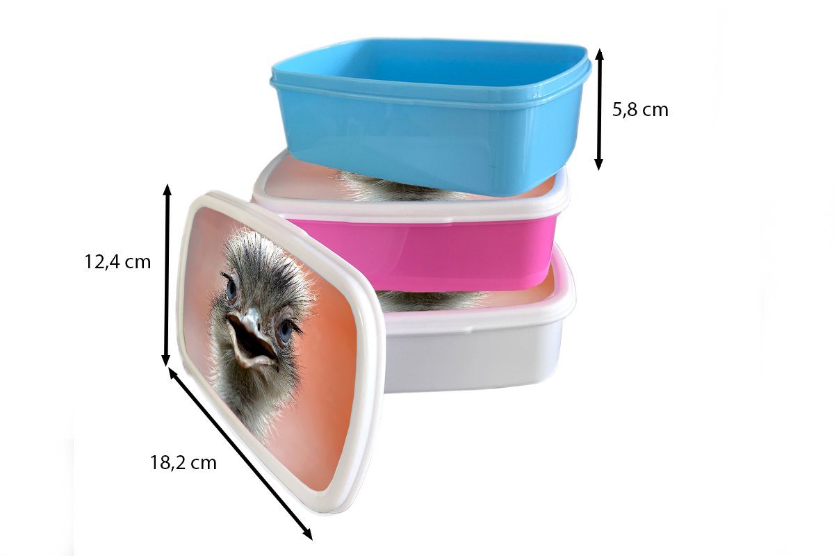 MuchoWow Lunchbox Strauß - Kinder Brotbox Jungs Tiere - Erwachsene, Brotdose, für und (2-tlg), und Kunststoff, Makro, weiß für Mädchen