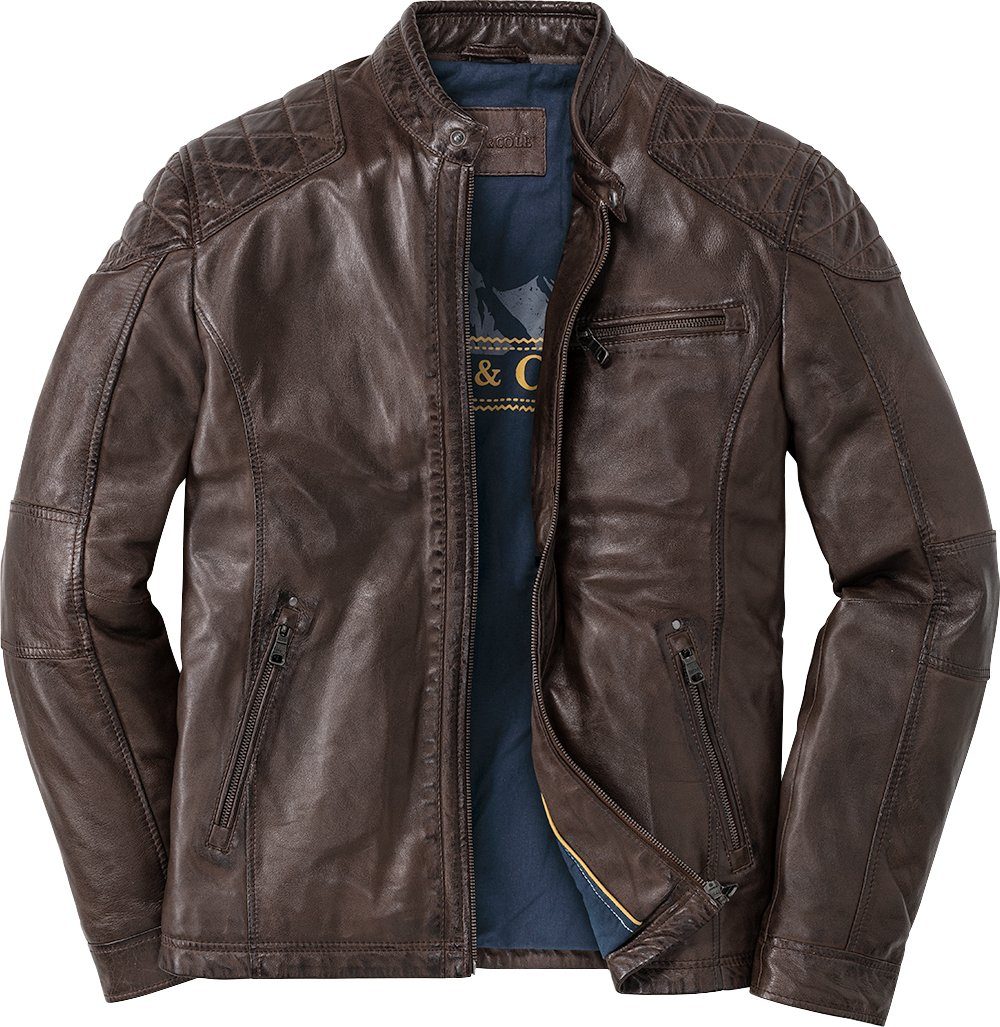 Ross & Cole Lederjacke lässiges Design mit Steppung an der Schulter