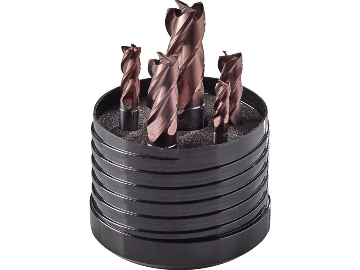 PROMAT Schaftfräser 5-teilig, 5-tlg., Ø 6/8/10/12/16 mm Fräsersatz DIN 6527 L Hartmetall Bohrer