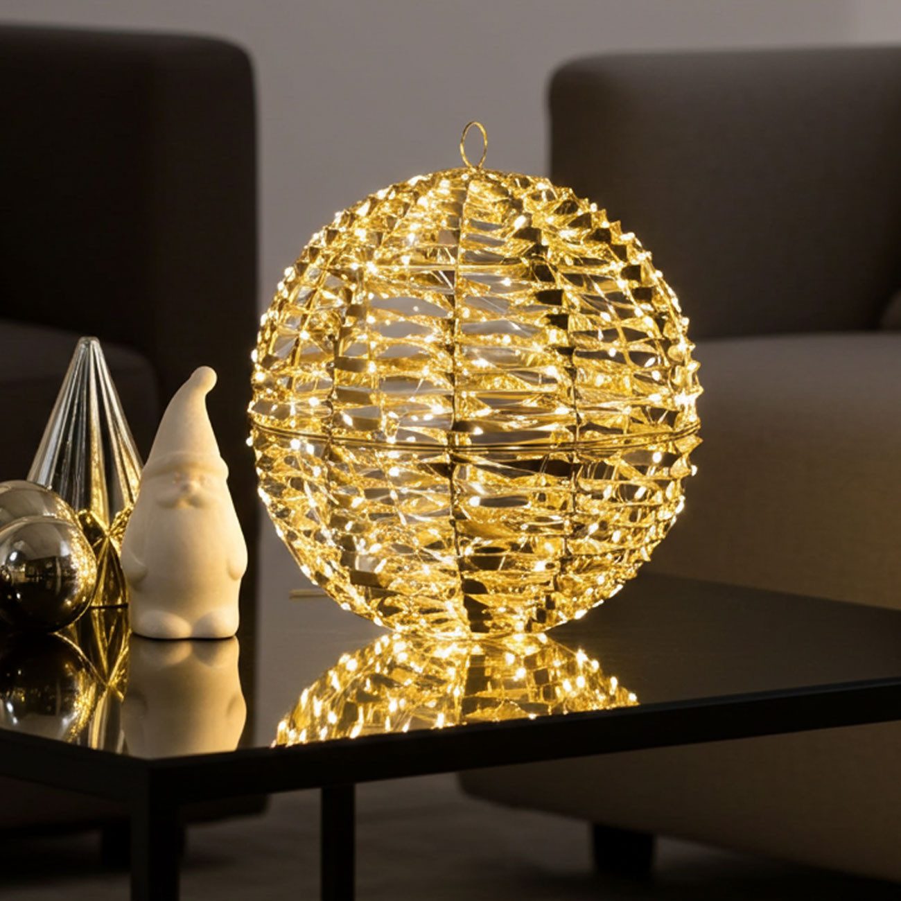 H&S Collection Weihnachtskugelständer Goldene LED-Weihnachtskugel Ø 40cm, 720 warmweiße Micro-LEDs, Timer, Mit 6/18 Stunden Timer