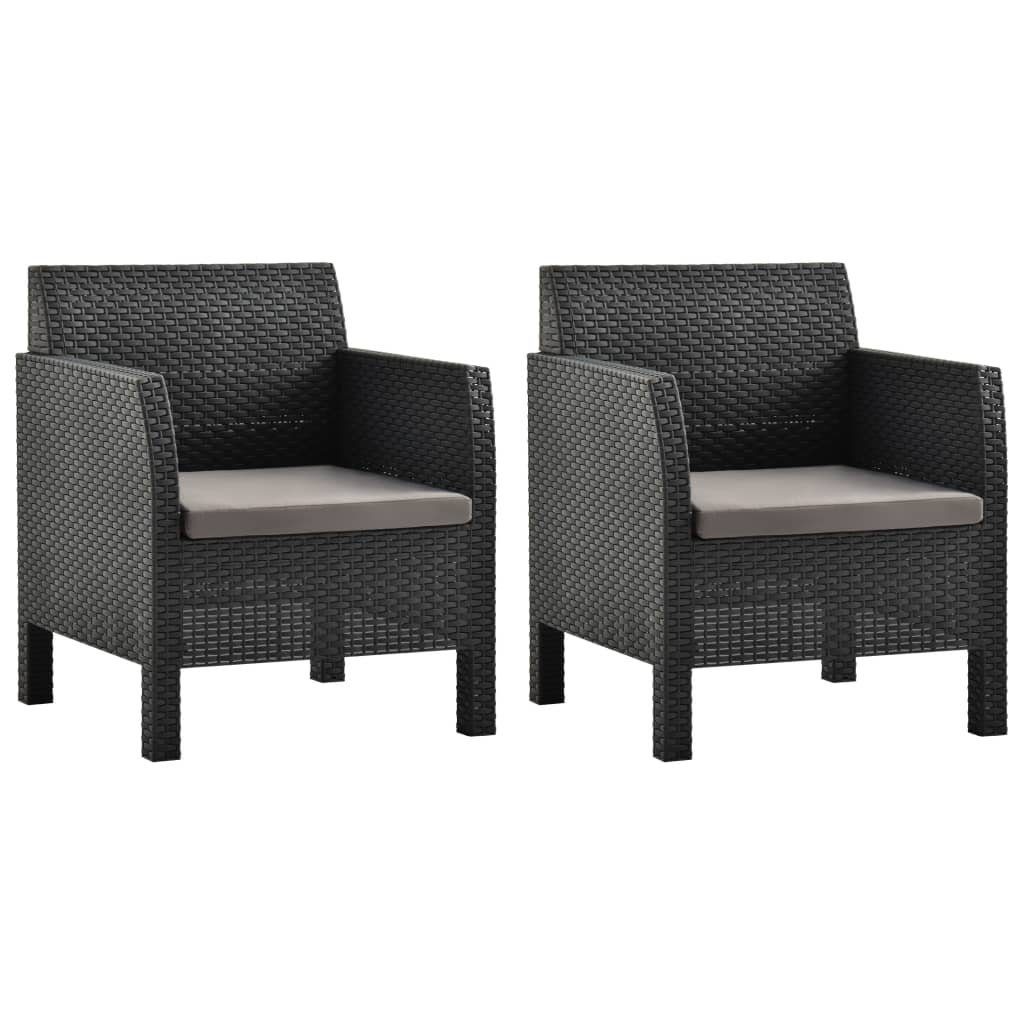 furnicato Gartenstuhl Gartenstühle mit Kissen 2 Stk. PP Rattan Anthrazit (1 St)
