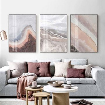 TPFLiving Kunstdruck (OHNE RAHMEN) Poster - Leinwand - Wandbild, Nordic Art - Abstrakte Marmor-Strukturen - Bilder Wohnzimmer - (3 Motive in 7 verschiedenen Größen zur Auswahl), Farben: Beige, Grau, Rosa, Braun und Weiß - Größe: 21x30cm