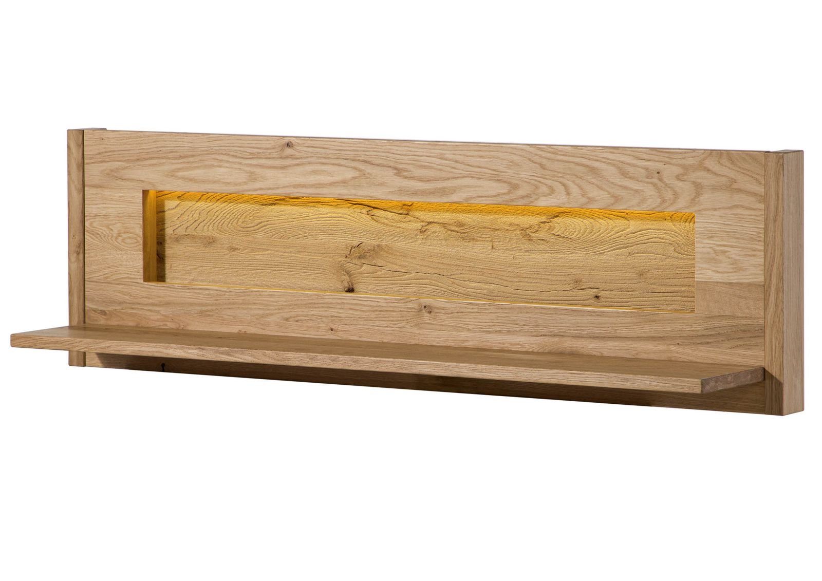 Massivmoebel24 Wandregal CARDIFF, 1-tlg., Wandregal Wildeiche inkl. LED 123x25x38 natur geölt CARDIFF #150
