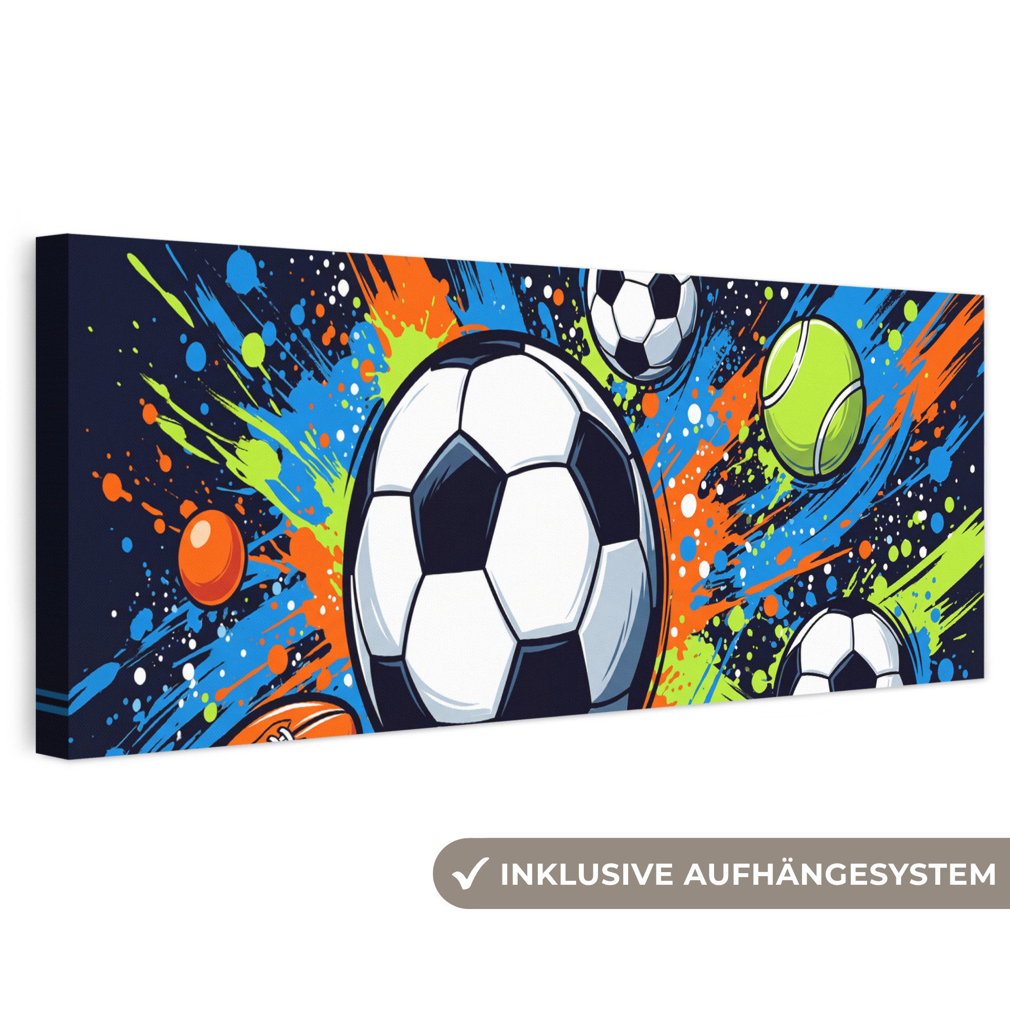 OneMillionCanvasses® Leinwandbild Panorama Sport - Bälle - Farbenfroh, Fotodruck (1 St), Wandbild, Deko Schlafzimmer Wohnzimmer Flur 60x20 cm