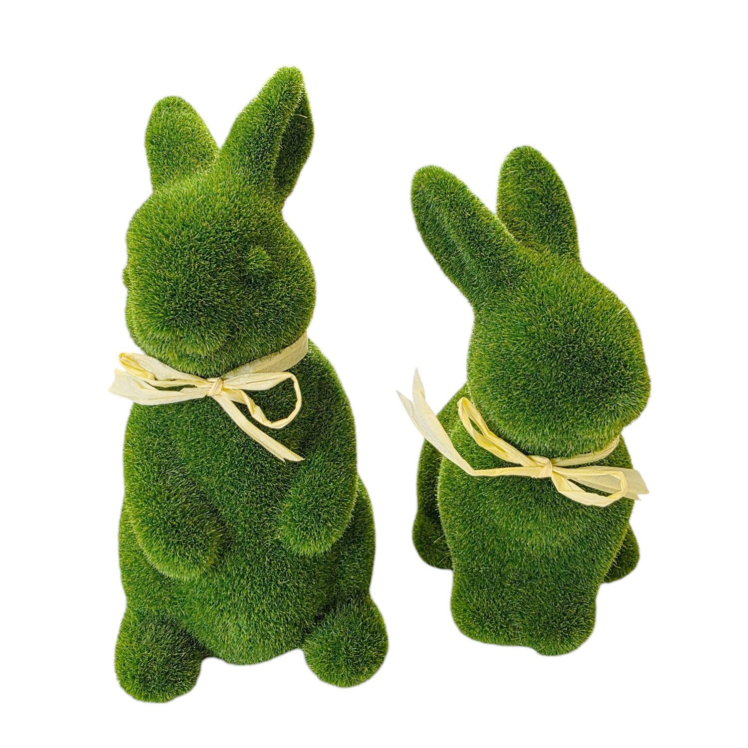 Macosa Home Osterhase 2er Set beflockt Grün Kunststoff Moosgrün Dekohase (Figur Dekohase Dekofigur Ostern Dekoration Tischdeko), Hase Skulptur Oster-Deko Osterdekoration
