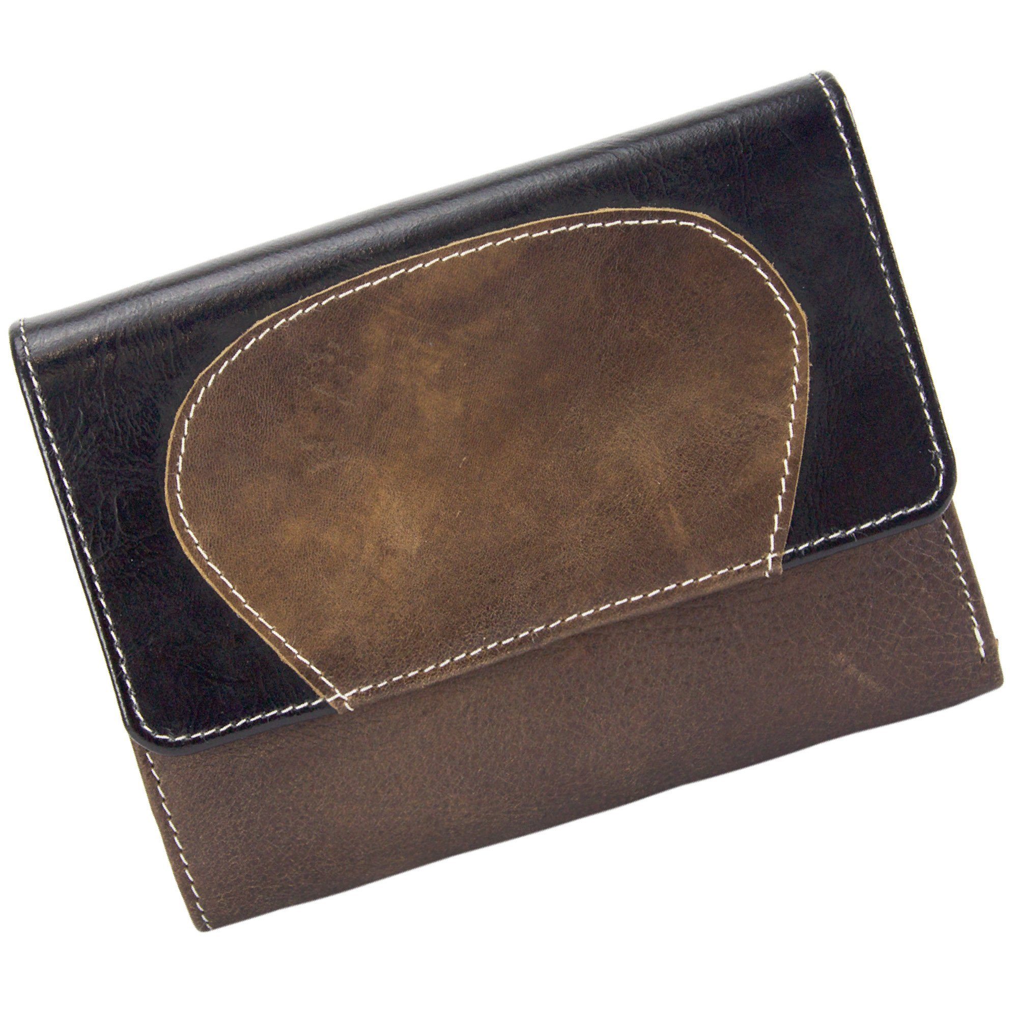 Sunsa Geldbörse echt Leder Geldbörse Damen Geldbeutel Portemonnaie große Brieftasche, echt Leder, aus recycelten Lederresten, mit RFID-Schutz, Unisex schwarz/braun