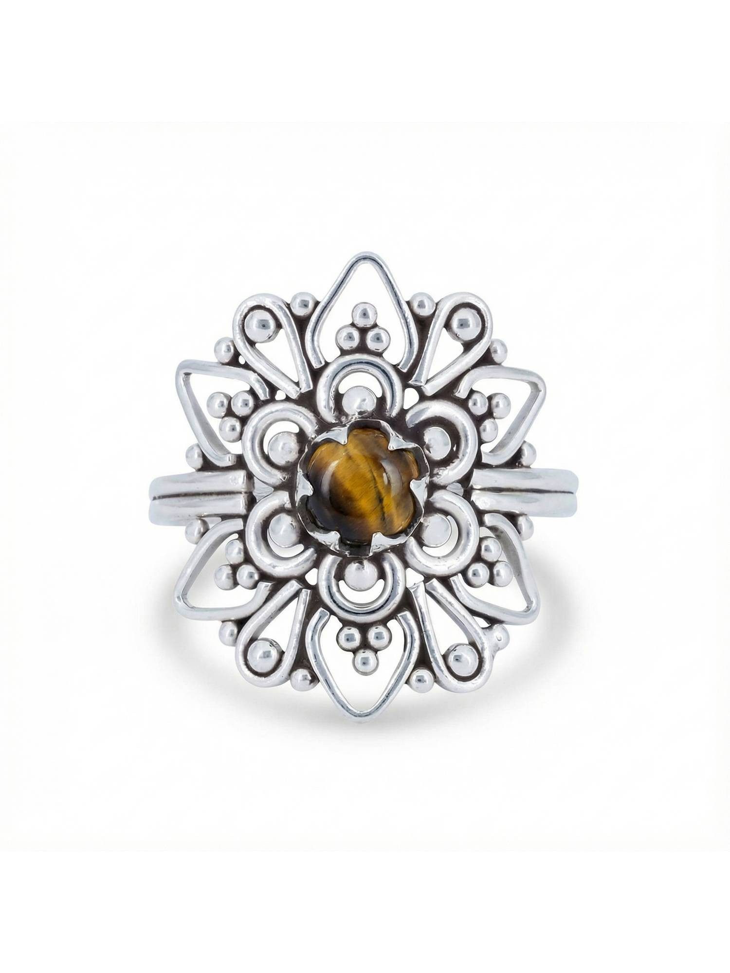 mantraroma Silberring MUDARA-EMPAT aus 925 Silber mit Tigerauge (Ring mit Schmuckbeutel), Damenring aus 925er Silber