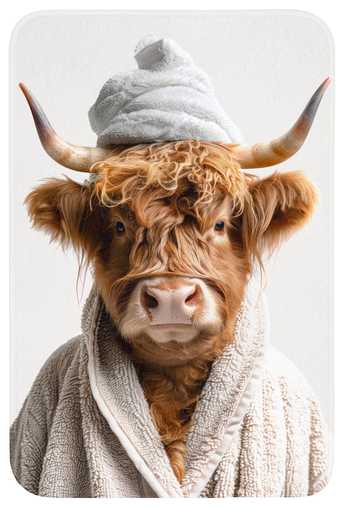 OnlyWow Badematte Schottischer Highlander - Bademantel - Kuh - Tiere, Höhe 10 mm, Polyester, Rechteckig, Badezimmerteppich, Badteppich, Rutschfest, Duschvorleger, Duschmatte