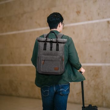 TAN.TOMI Laptoprucksack Canvas Rucksack, Rolltop Damen Herren Rucksack, Wasserdichter Rucksack, für Schule Geschäftsreisen Freizeittasche