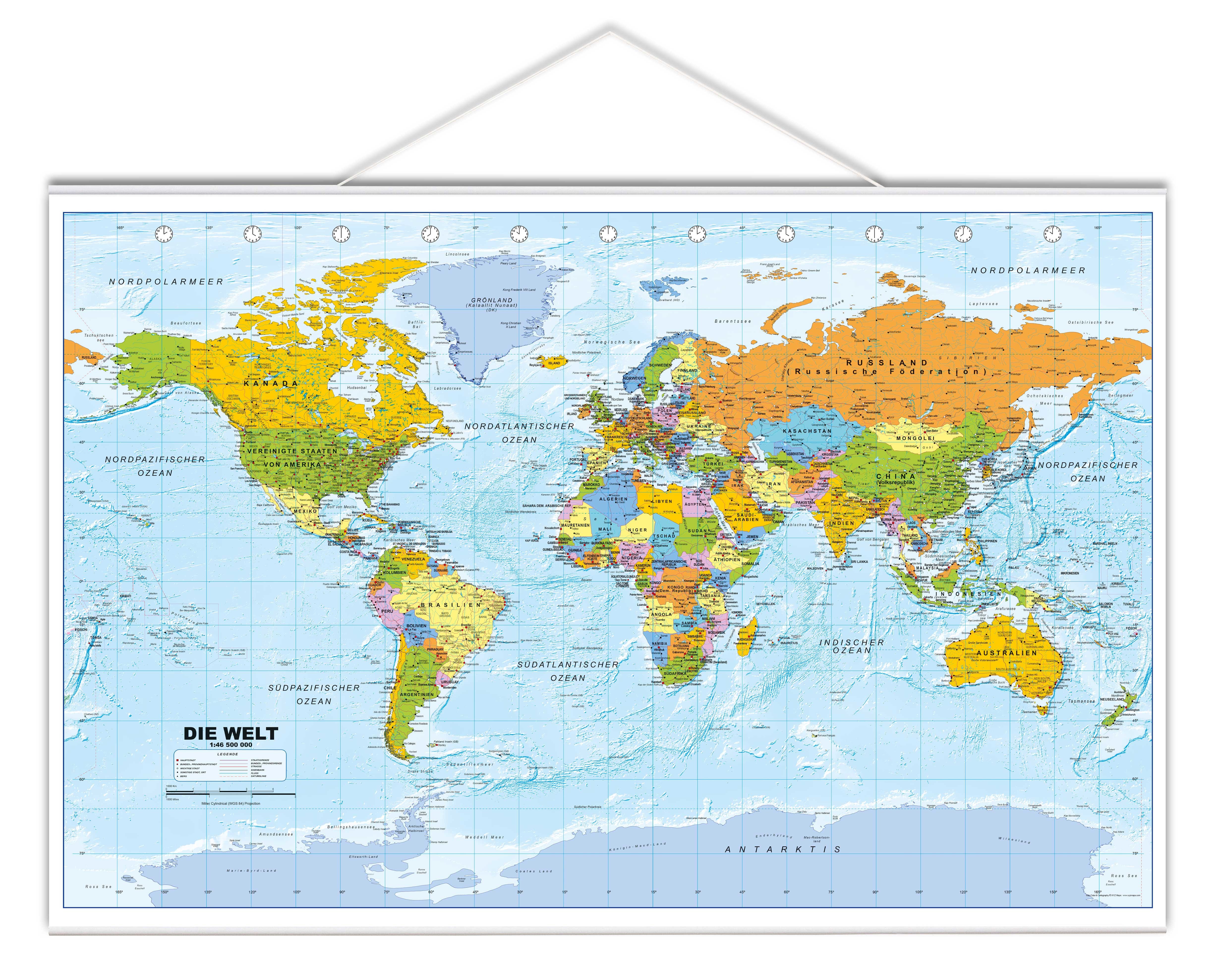 Interkart Landkarten & Globen GmbH Poster Weltkarte Kleinformat - Deutsch - 88 x 58 cm - Kleine Weltkarte, Oberflächen beschichtetes Poster