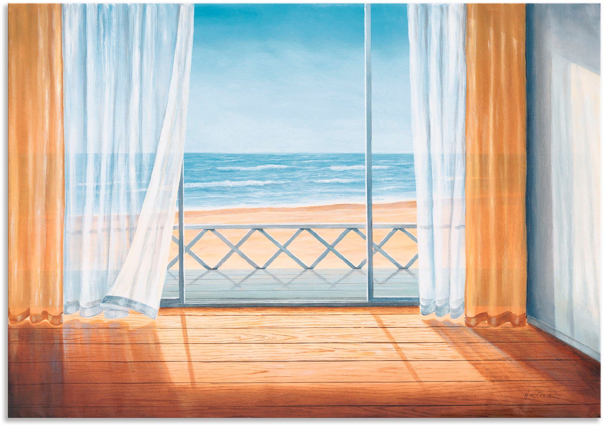 Artland Wandbild Terrasse mit Meerblick, Fensterblick (1 St), als Alubild, Leinwandbild, Wandaufkleber oder Poster in versch. Größen