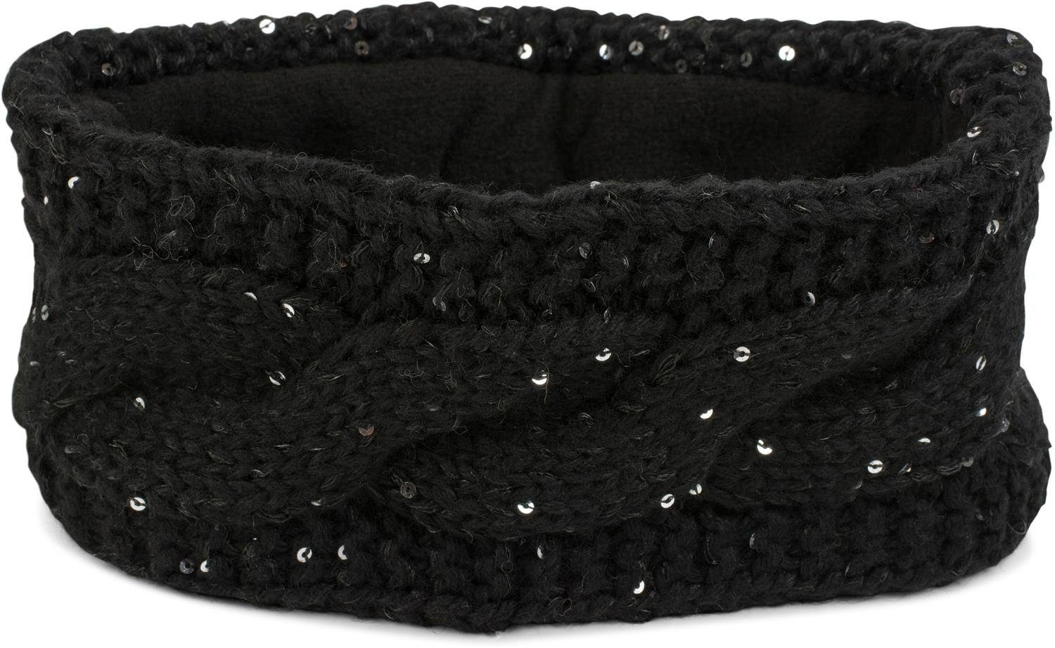 Grobstrick Pailletten styleBREAKER (1-St) mit Stirnband Stirnband Schwarz