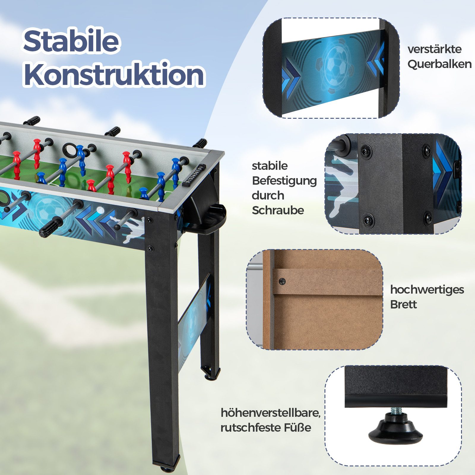COSTWAY Kickertisch (1-tlg), für Kinder, aus Holz, mit 2 Fußbällen & 18 Spielern