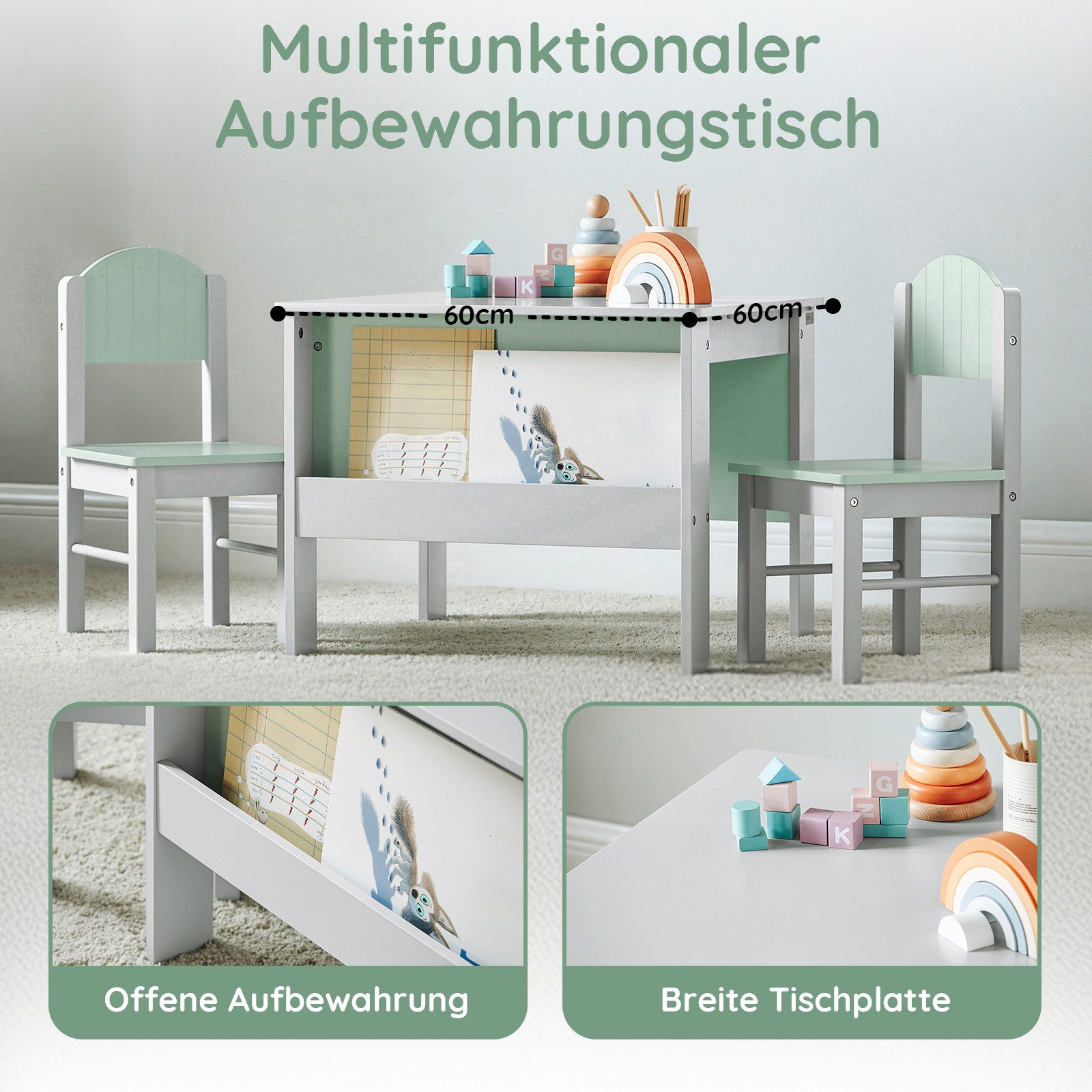 SoBuy Kindersitzgruppe KMB88, Kindersitzgruppe Kindertisch mit Stühlen, Kinder Tisch Stuhl Set Maltisch für Kinder Sitzgruppe